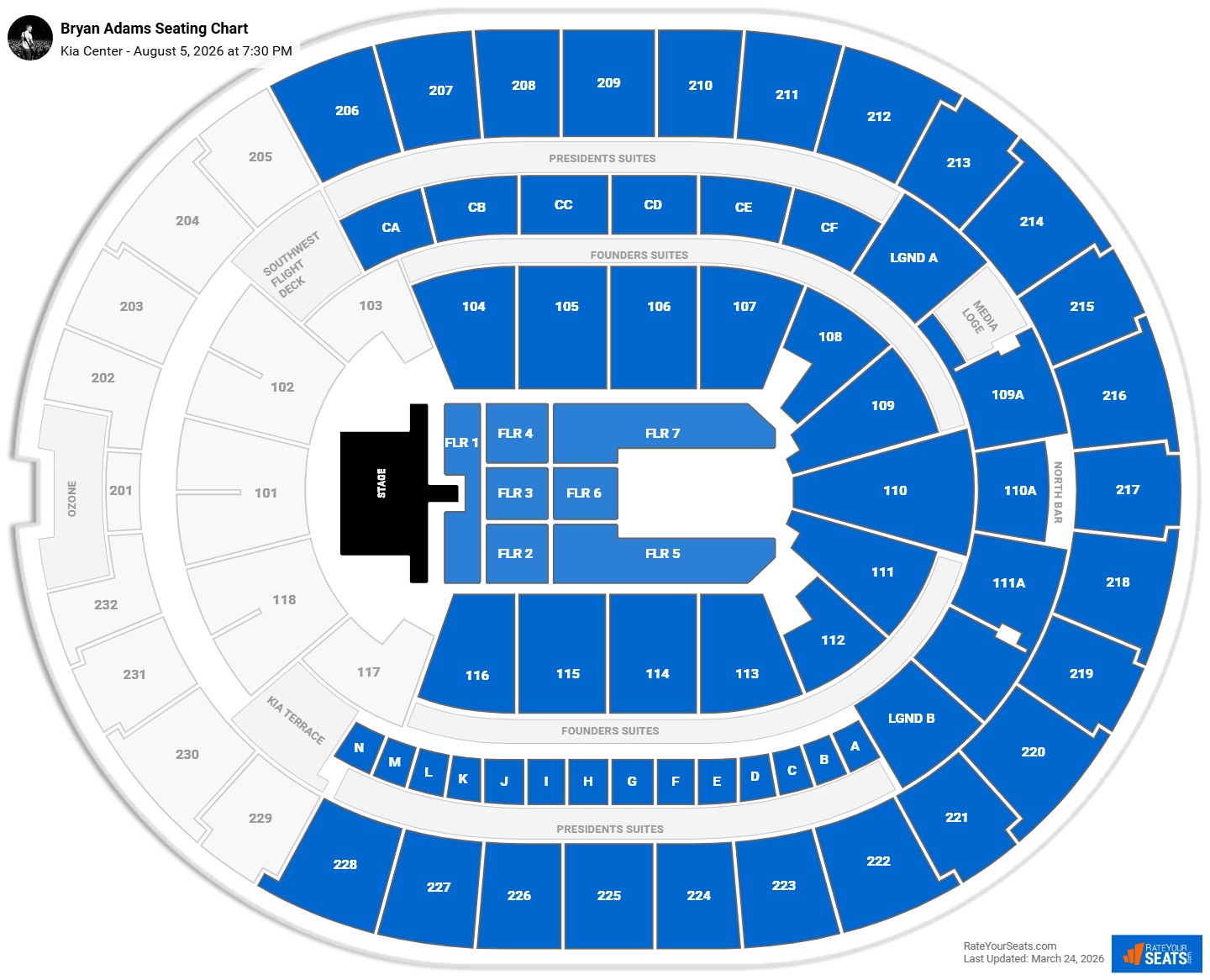 Bryan Adams seating chart Kia Center