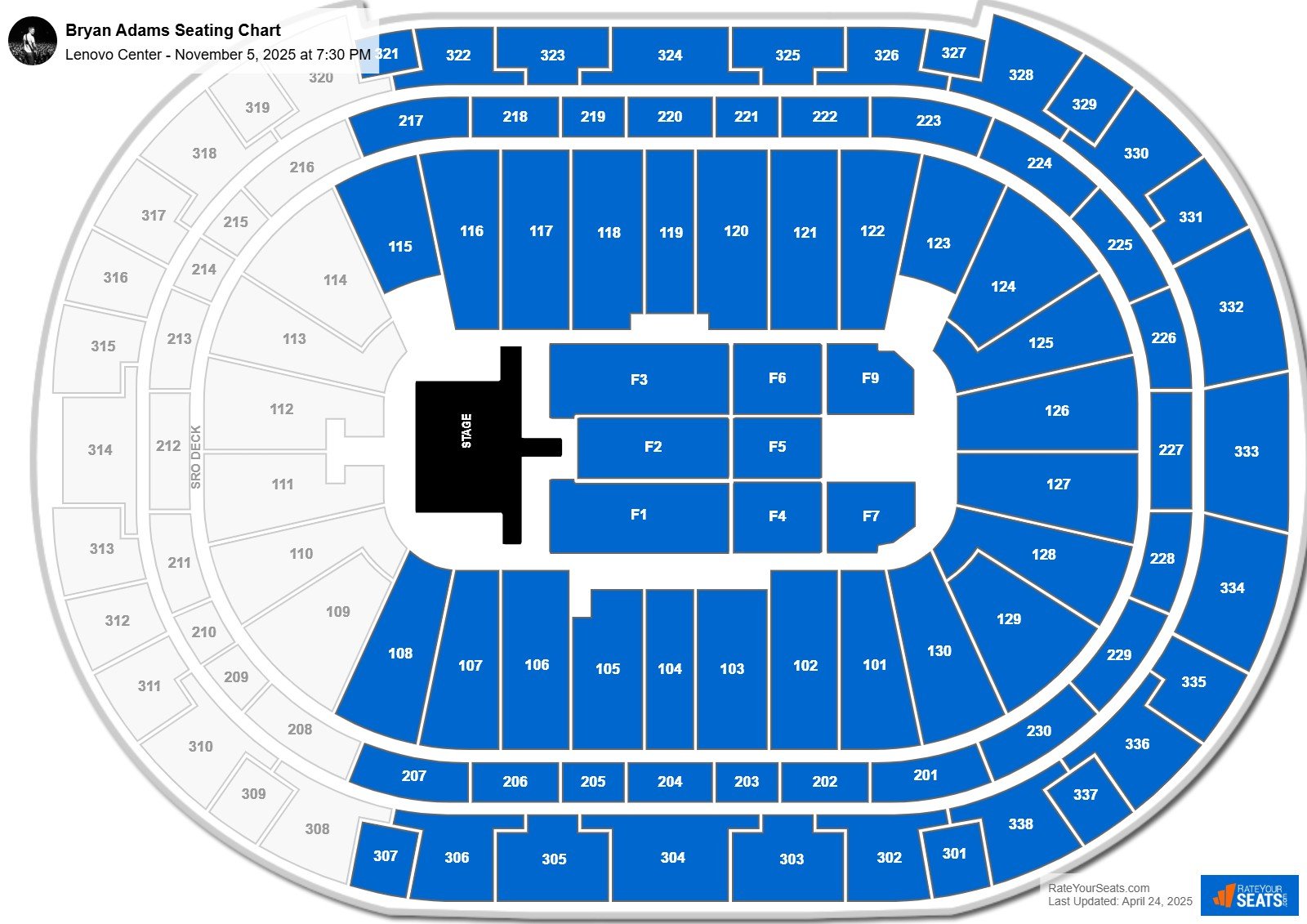 Bryan Adams seating chart Lenovo Center