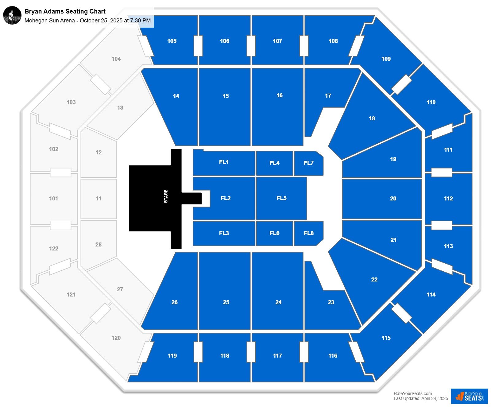 Bryan Adams seating chart Mohegan Sun Arena