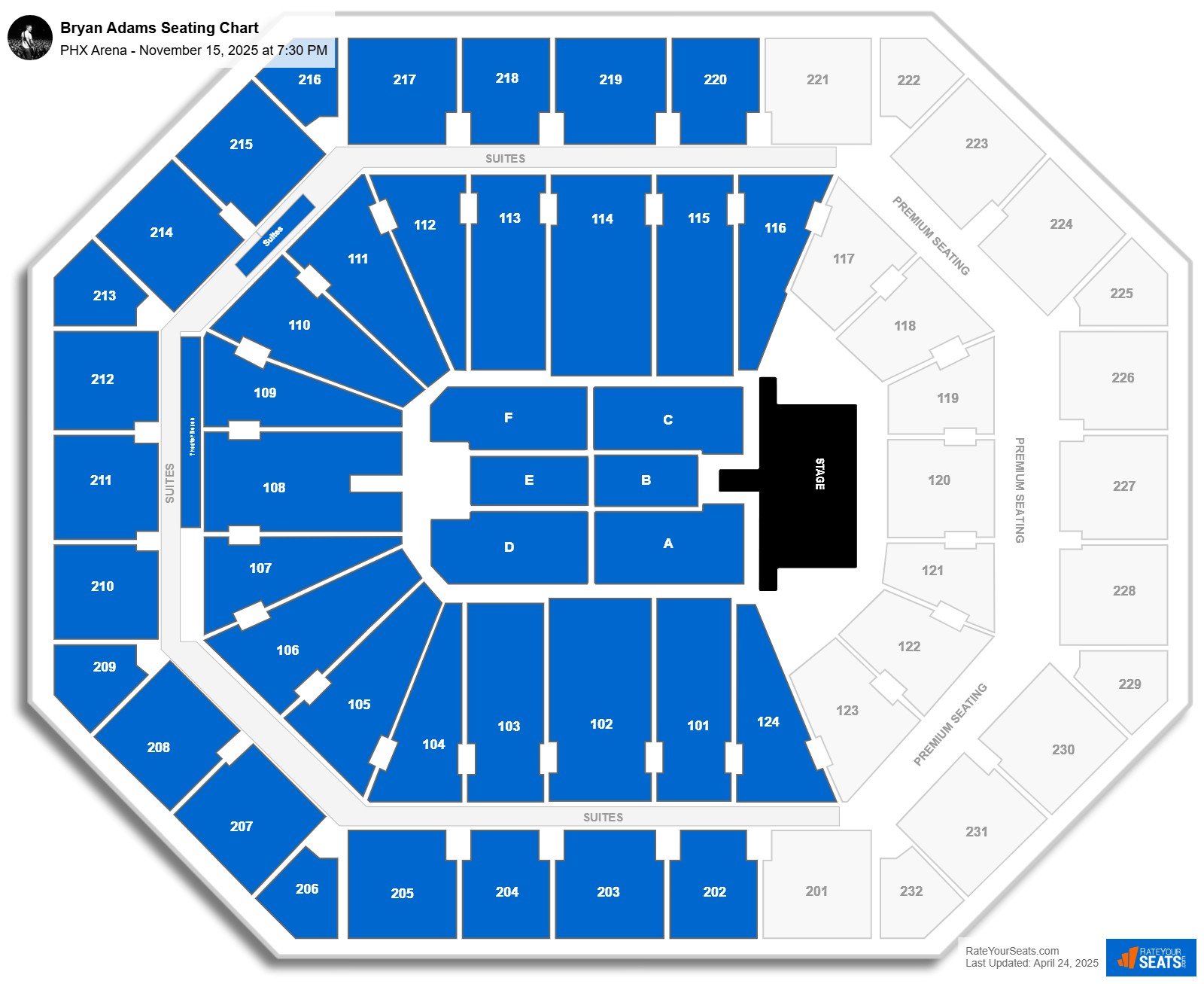 Bryan Adams seating chart PHX Arena