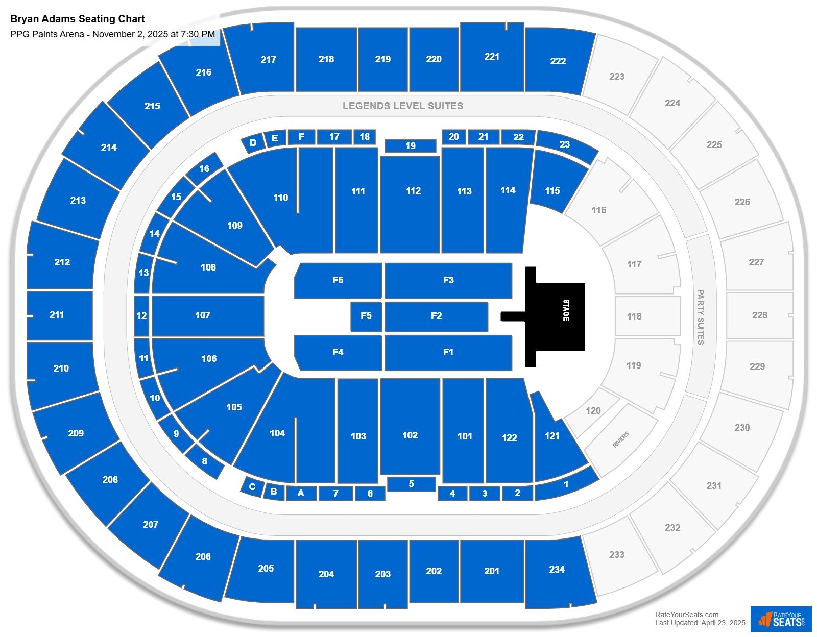 Bryan Adams seating chart PPG Paints Arena