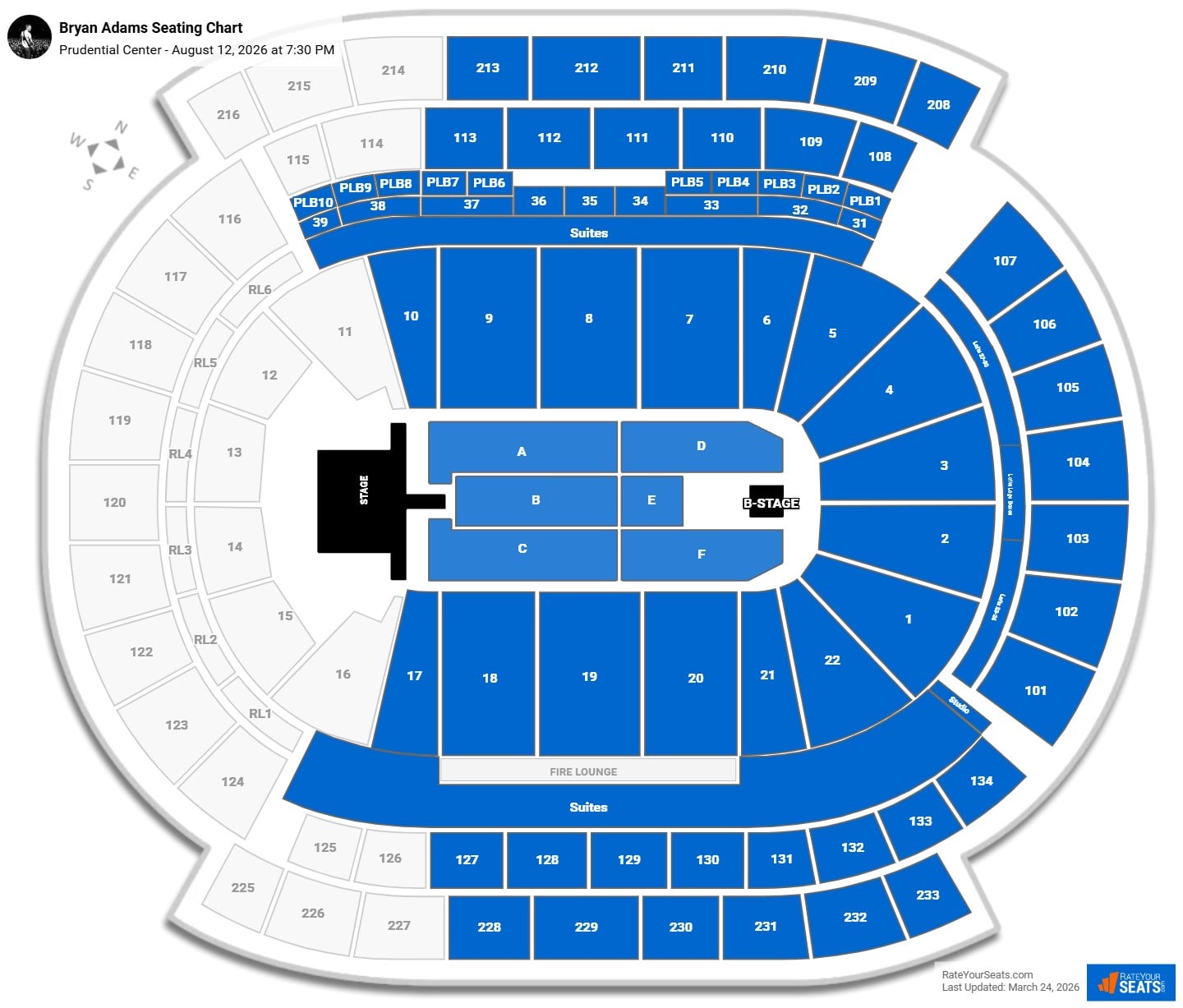 Bryan Adams seating chart Prudential Center
