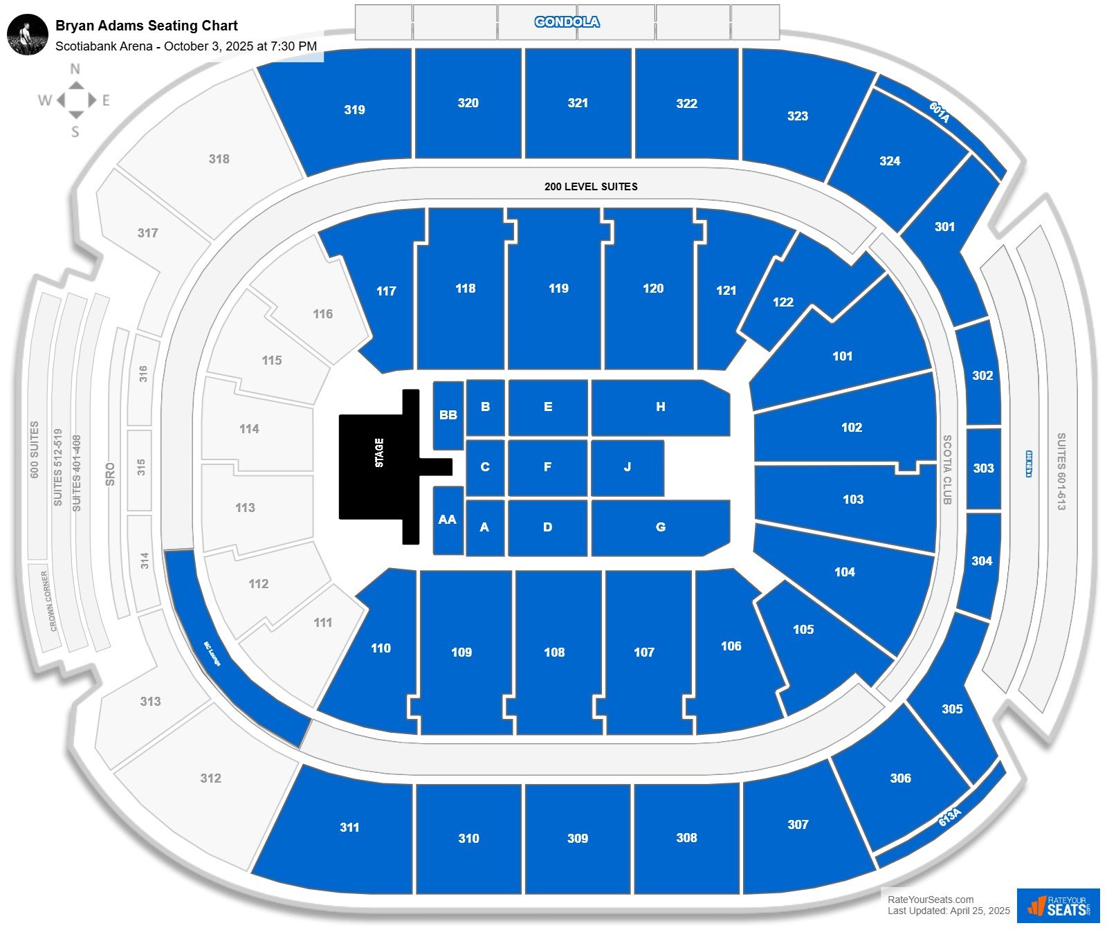 Bryan Adams seating chart Scotiabank Arena