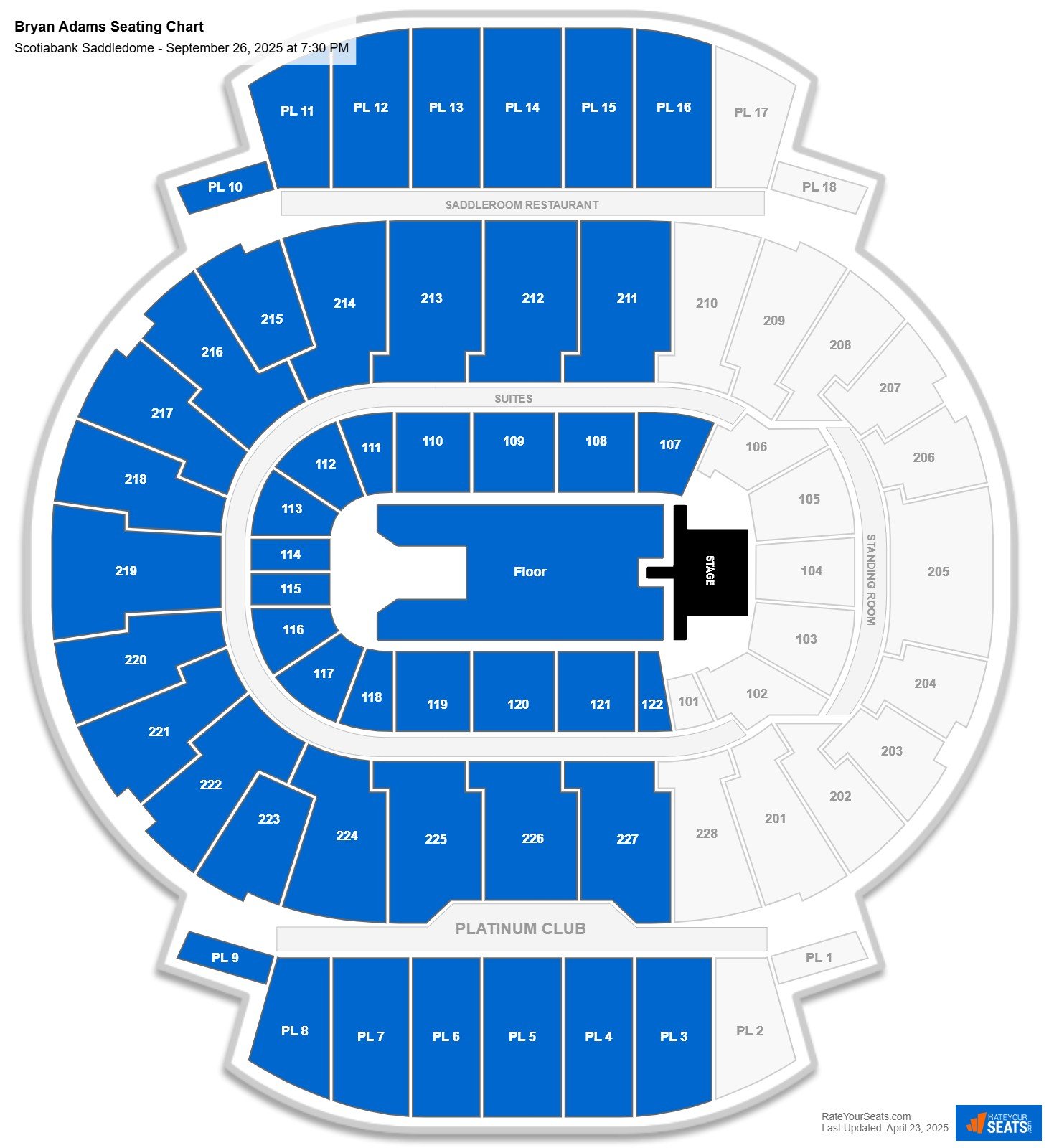 Bryan Adams seating chart Scotiabank Saddledome