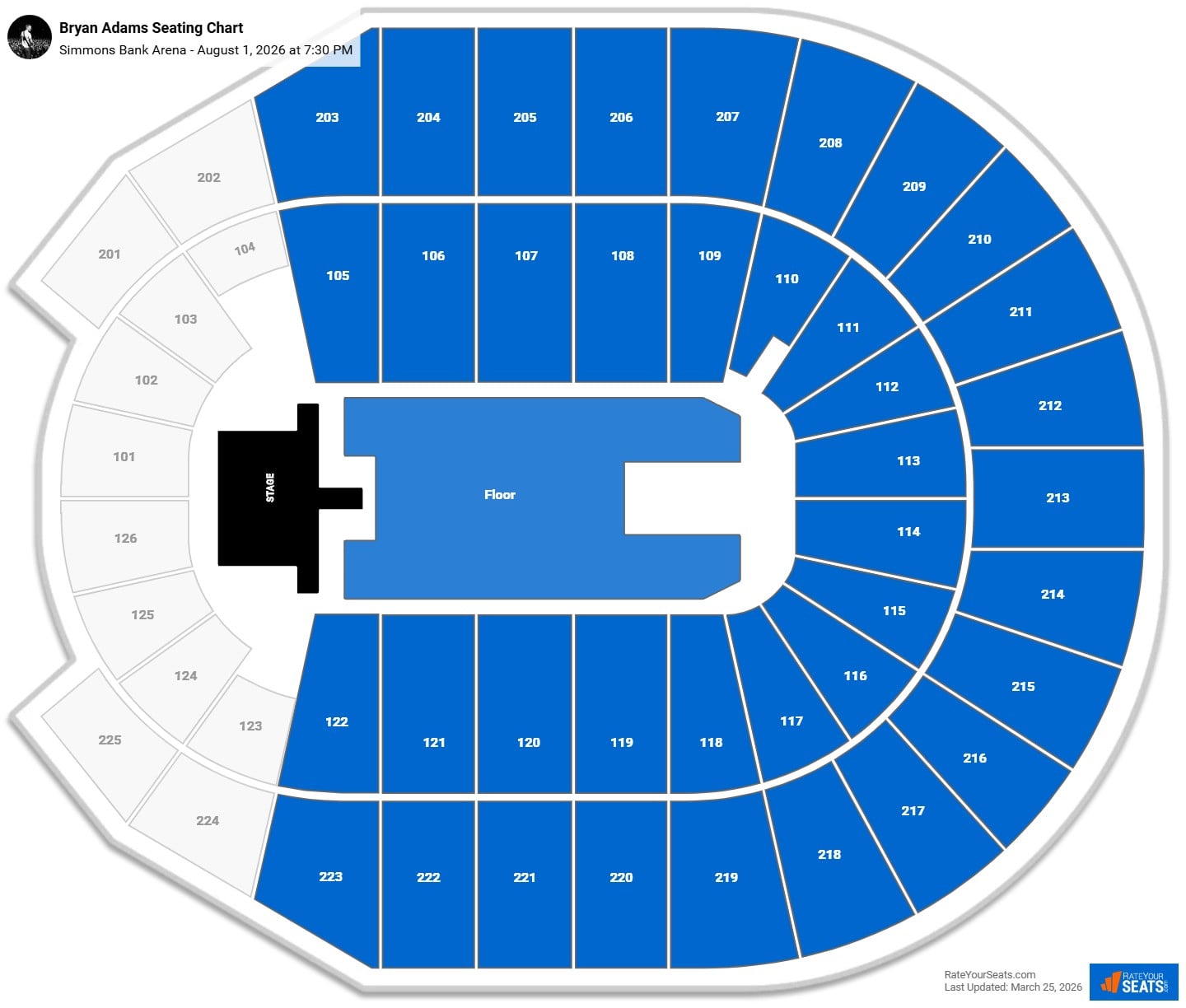 Bryan Adams seating chart Simmons Bank Arena