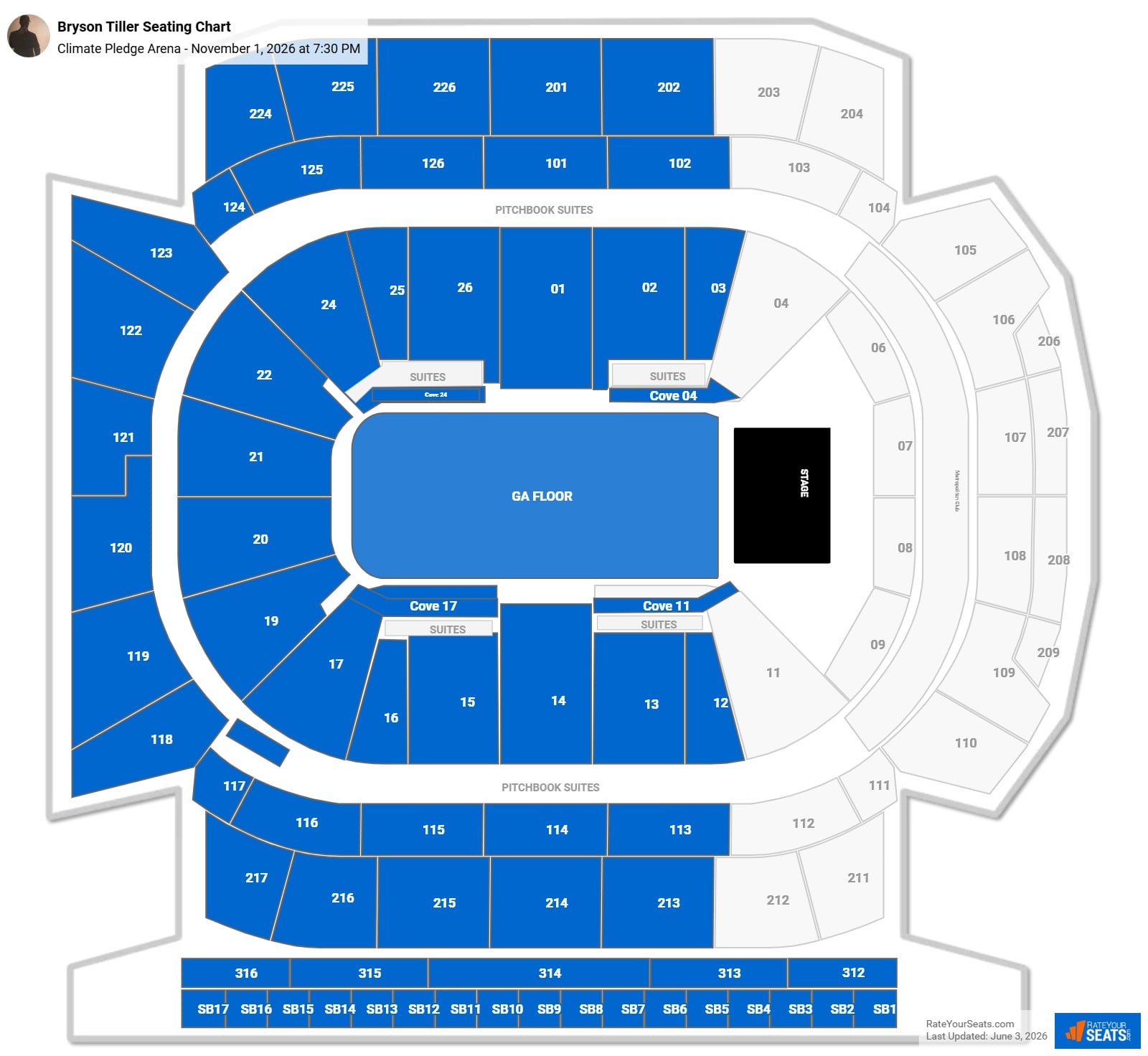 Bryson Tiller Seating Chart at Climate Pledge Arena
