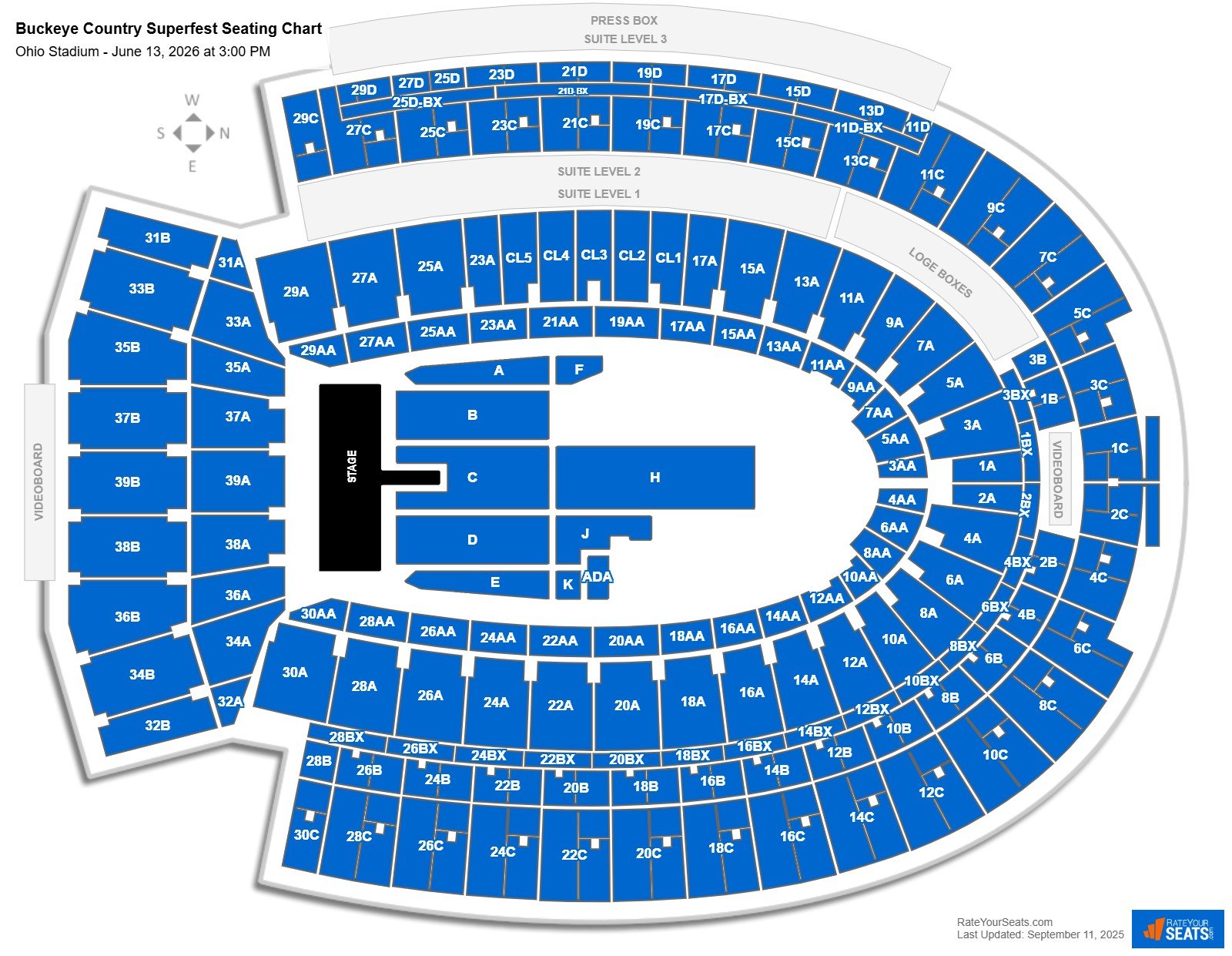 Buckeye Country Superfest seating chart Ohio Stadium