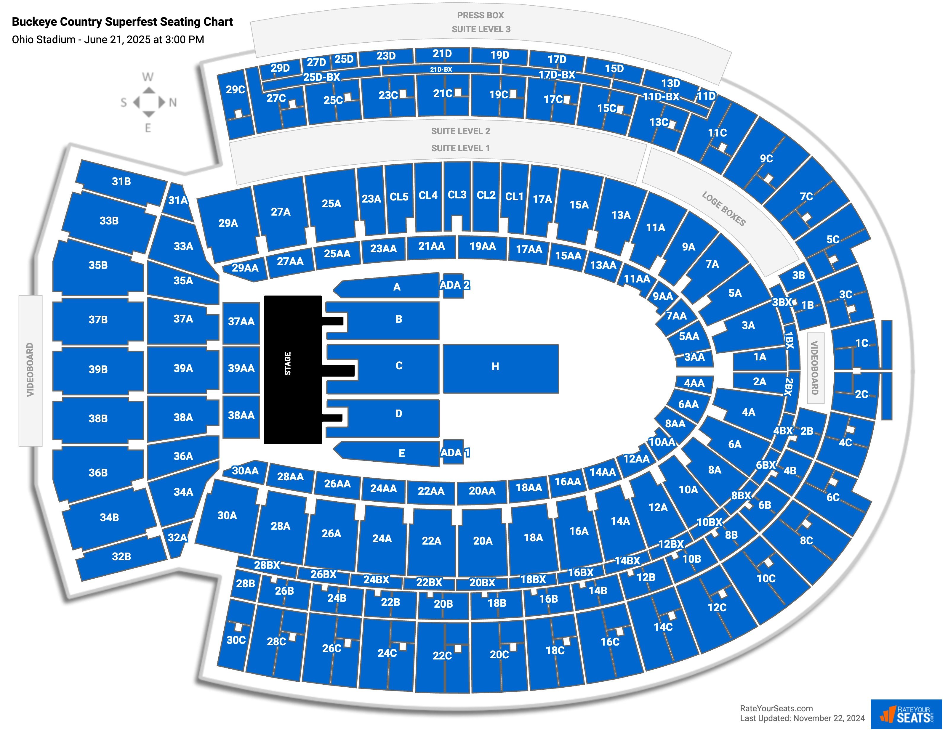 2025 Buckeye Country Superfest seating chart Ohio Stadium