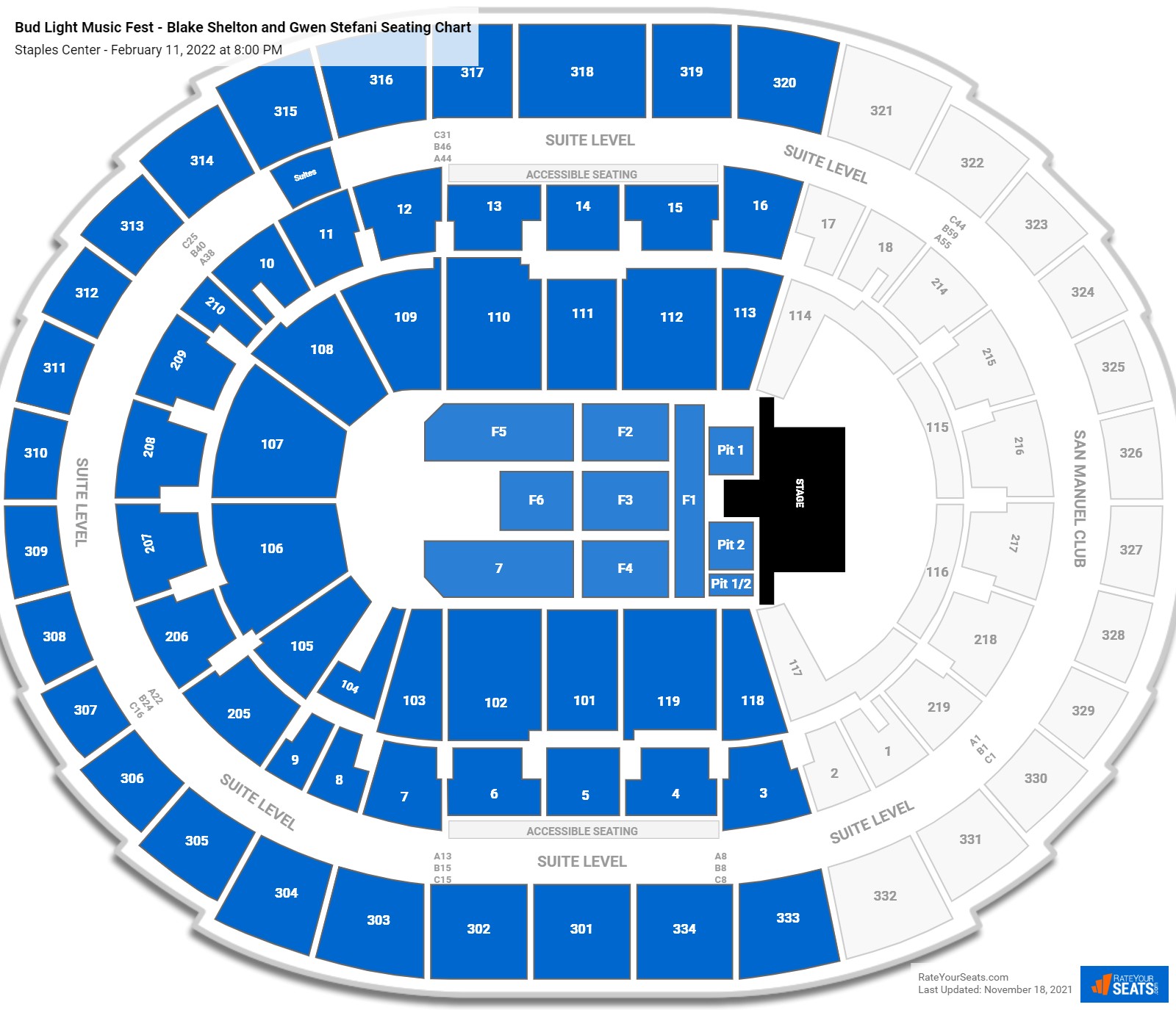 Bud Light Music Fest - Blake Shelton and Gwen Stefani seating chart Staples Center