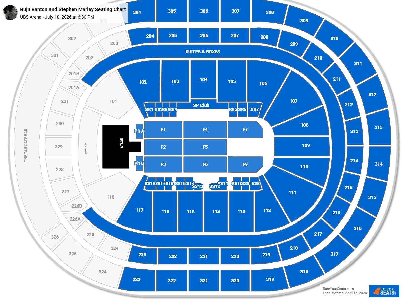 Buju Banton and Stephen Marley seating chart UBS Arena