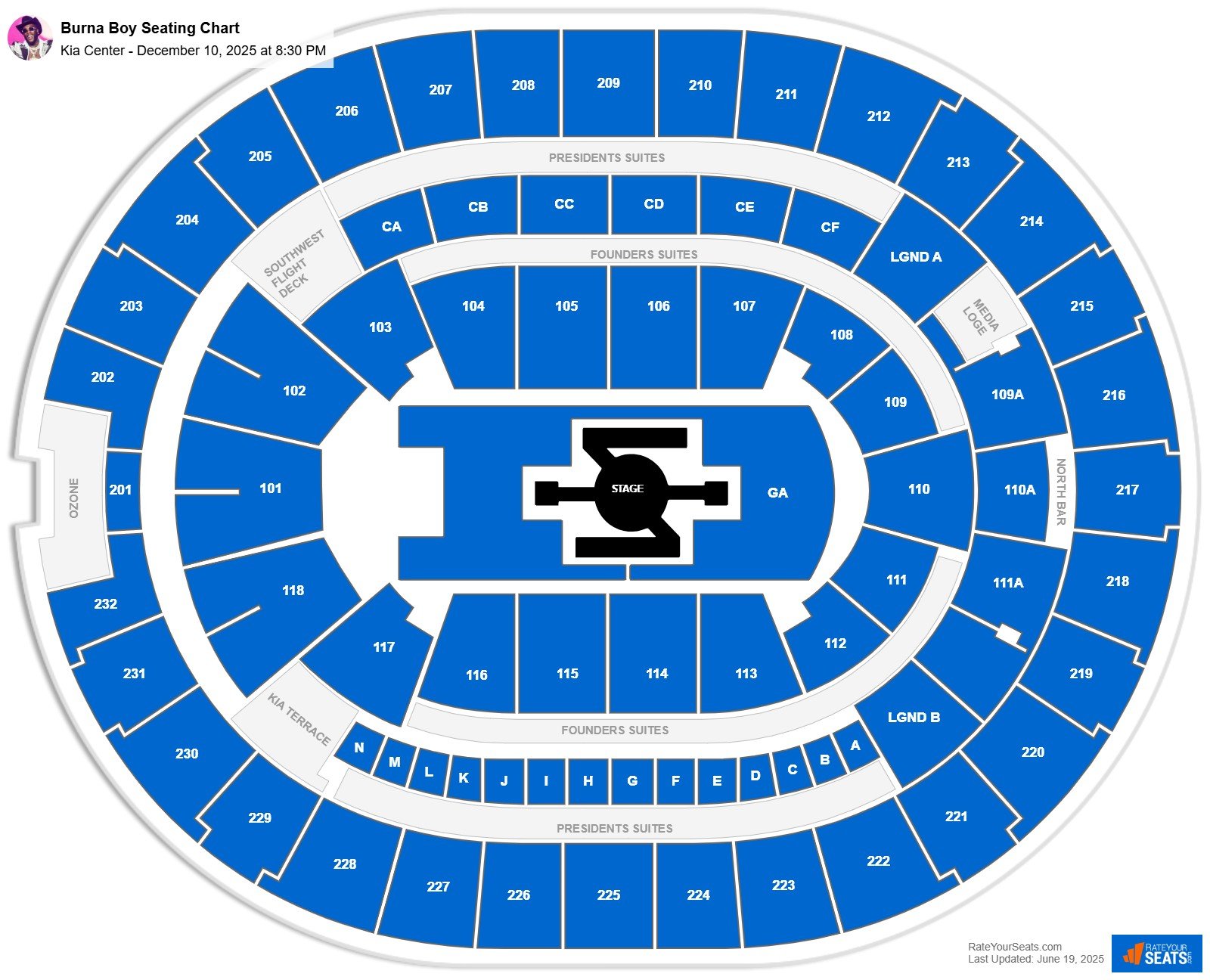 Burna Boy seating chart Kia Center