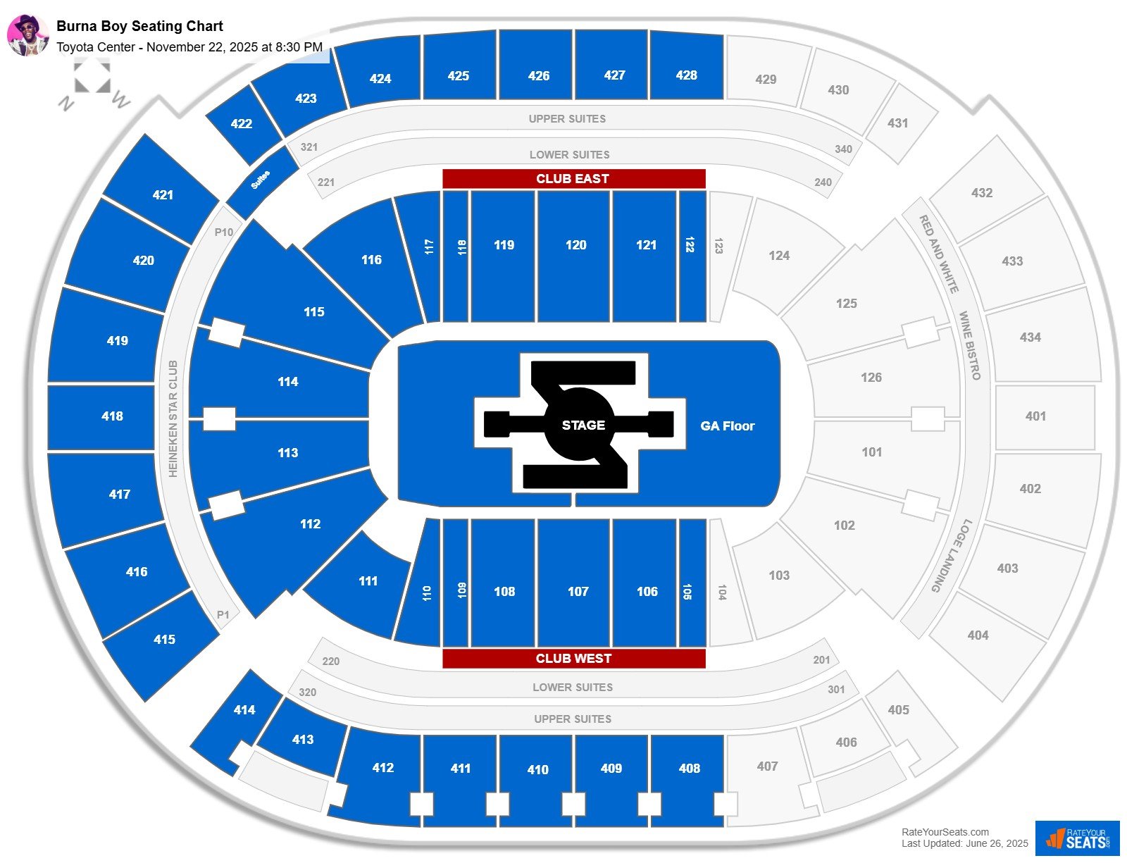 Burna Boy seating chart Toyota Center