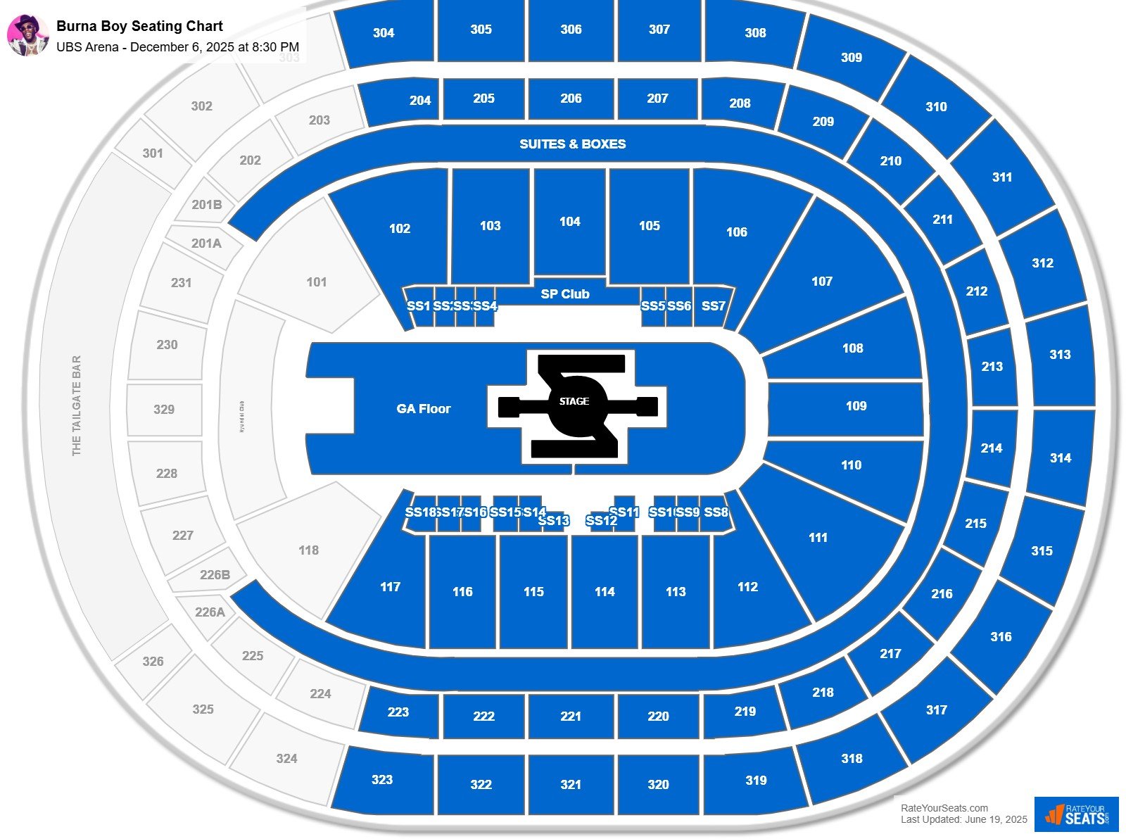 Burna Boy seating chart UBS Arena
