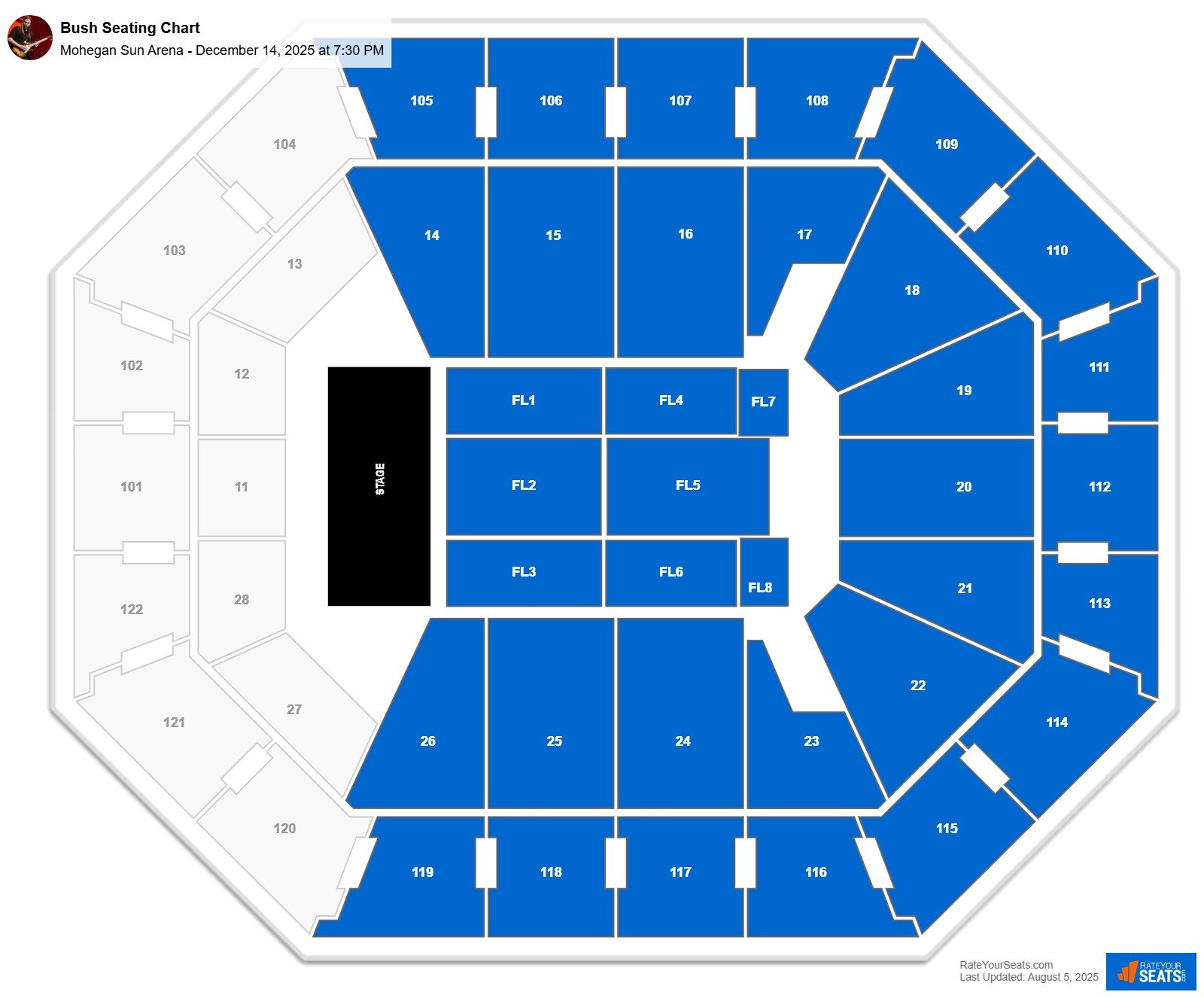 Bush seating chart Mohegan Sun Arena