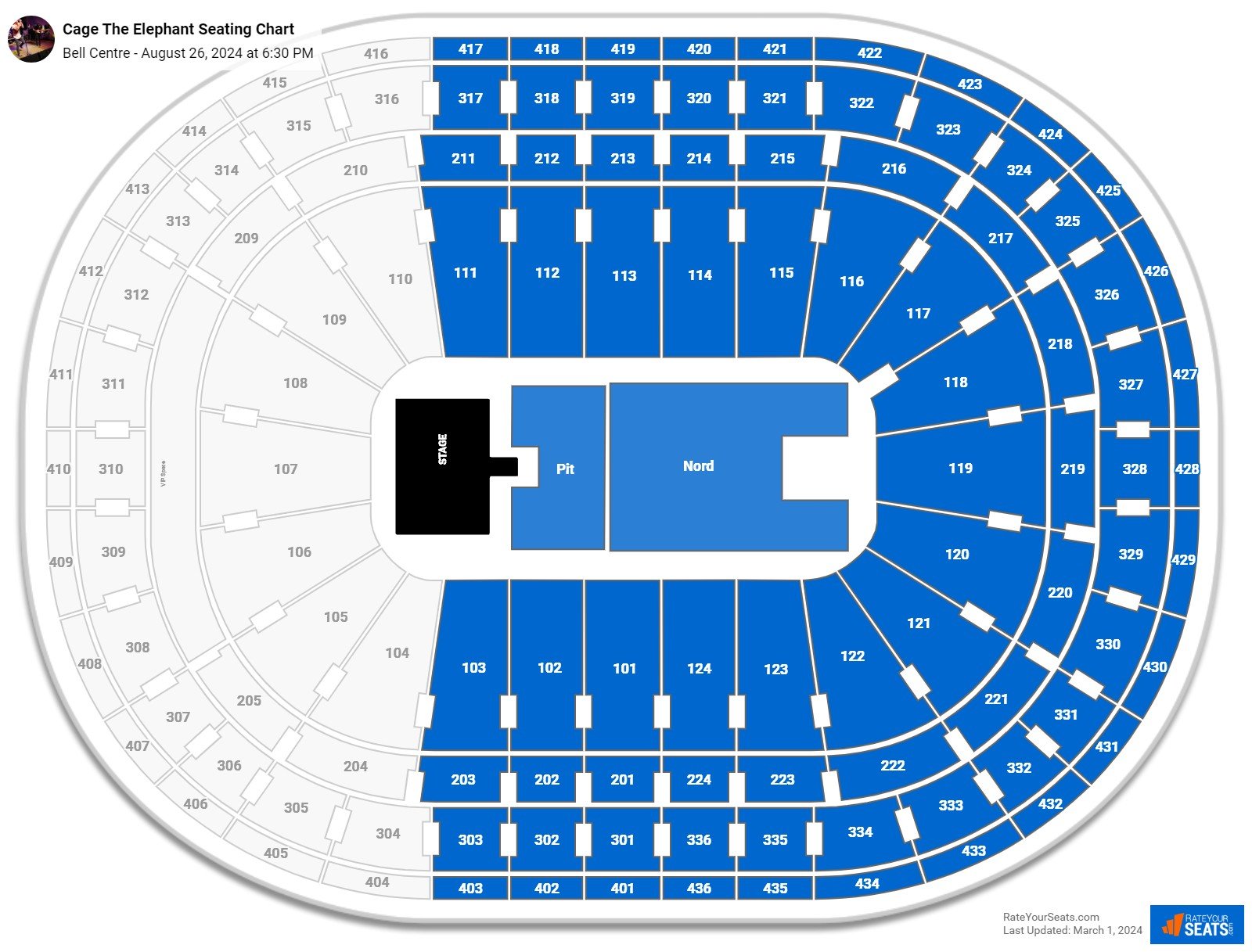 Cage The Elephant seating chart Bell Centre