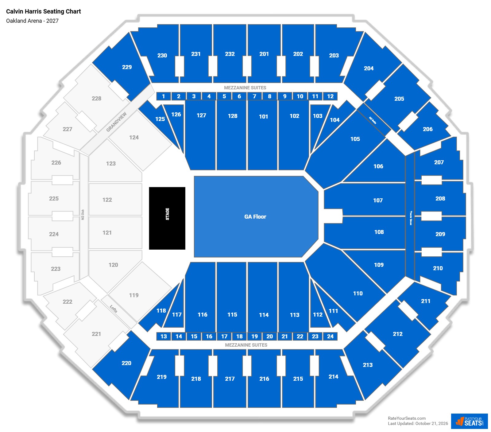 Calvin Harris Seating Chart at Oakland Arena