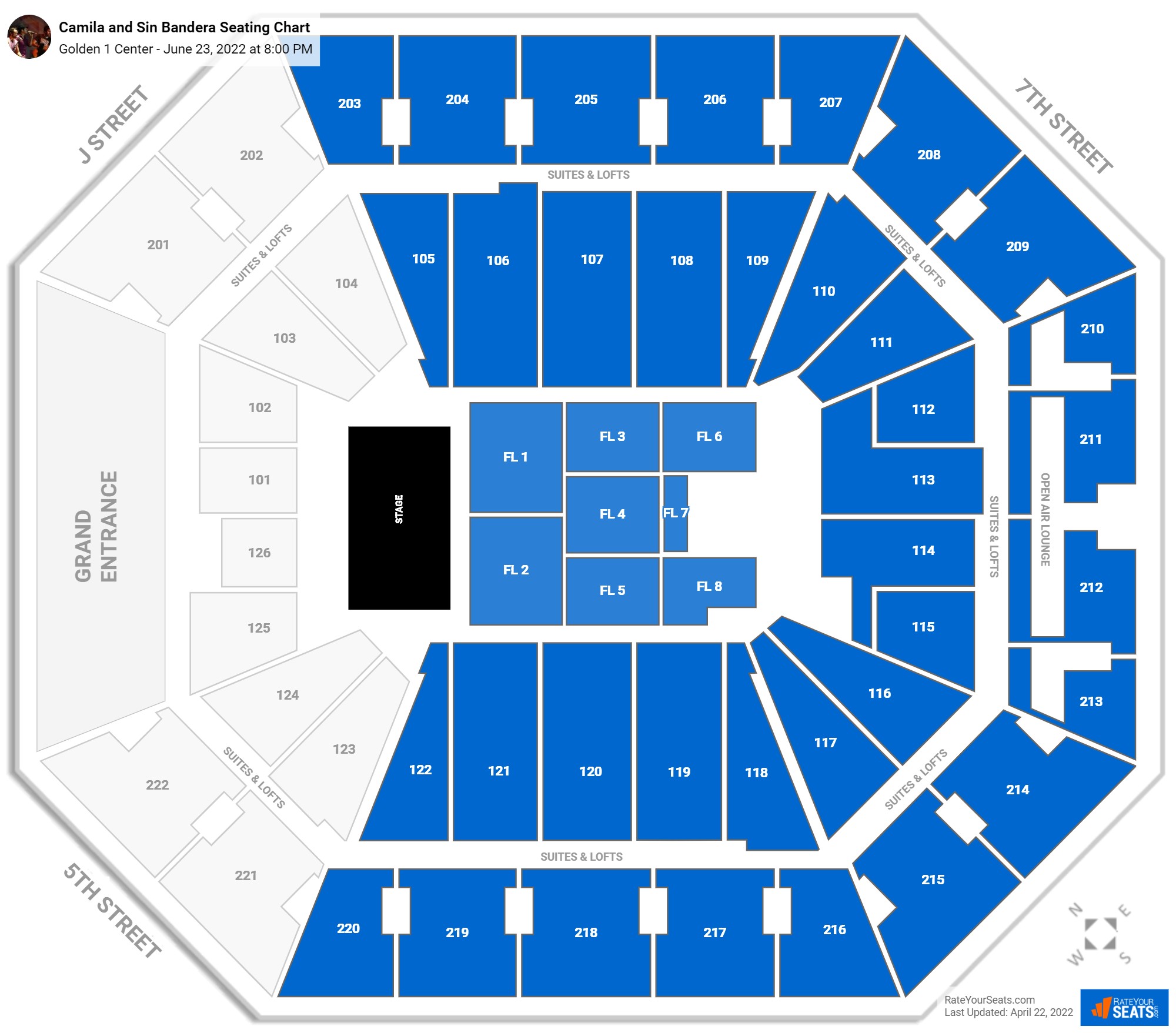 Camila and Sin Bandera seating chart Golden 1 Center