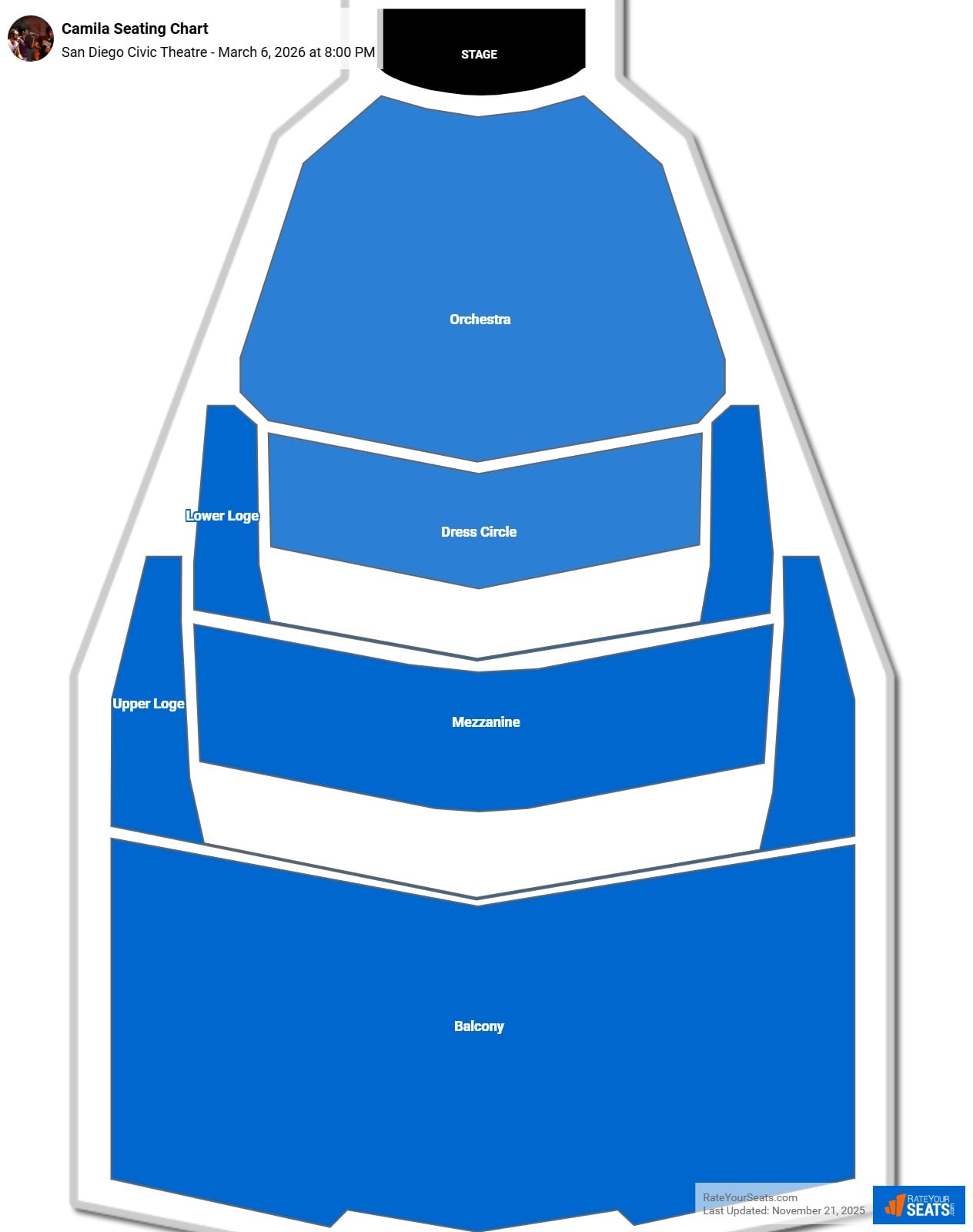Camila seating chart San Diego Civic Theatre