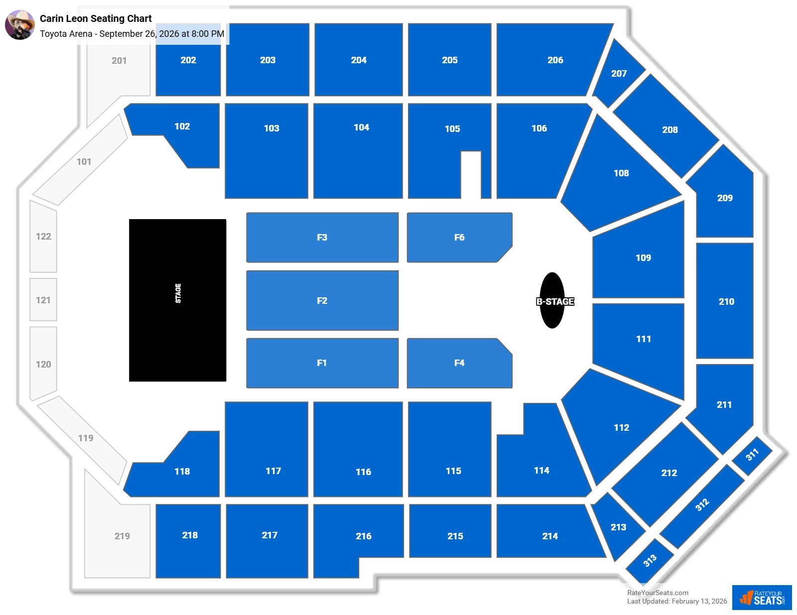 Carin Leon seating chart Toyota Arena