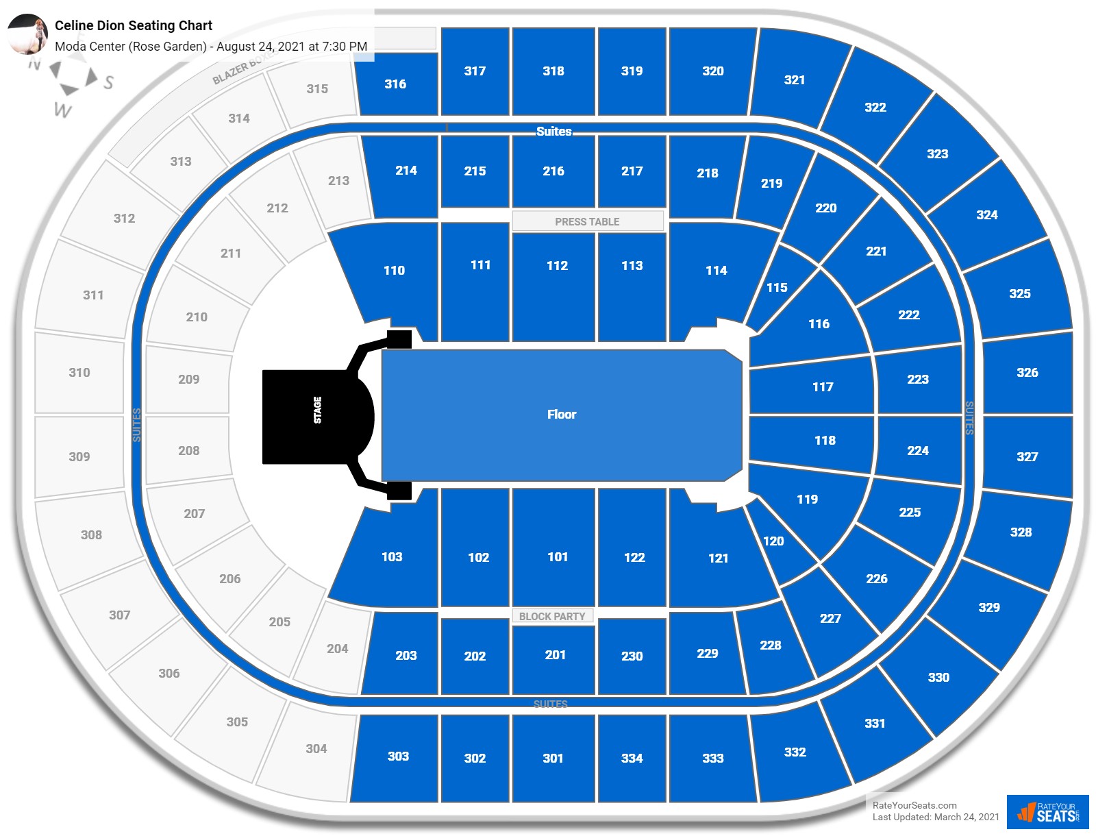 Celine Dion seating chart Moda Center (Rose Garden)