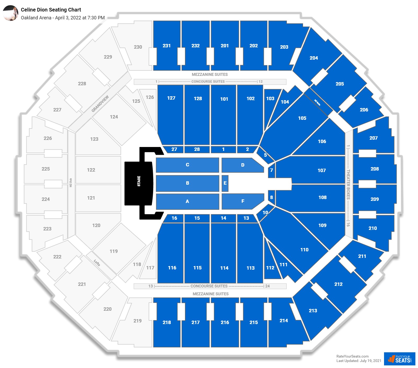 Celine Dion seating chart Oakland Arena
