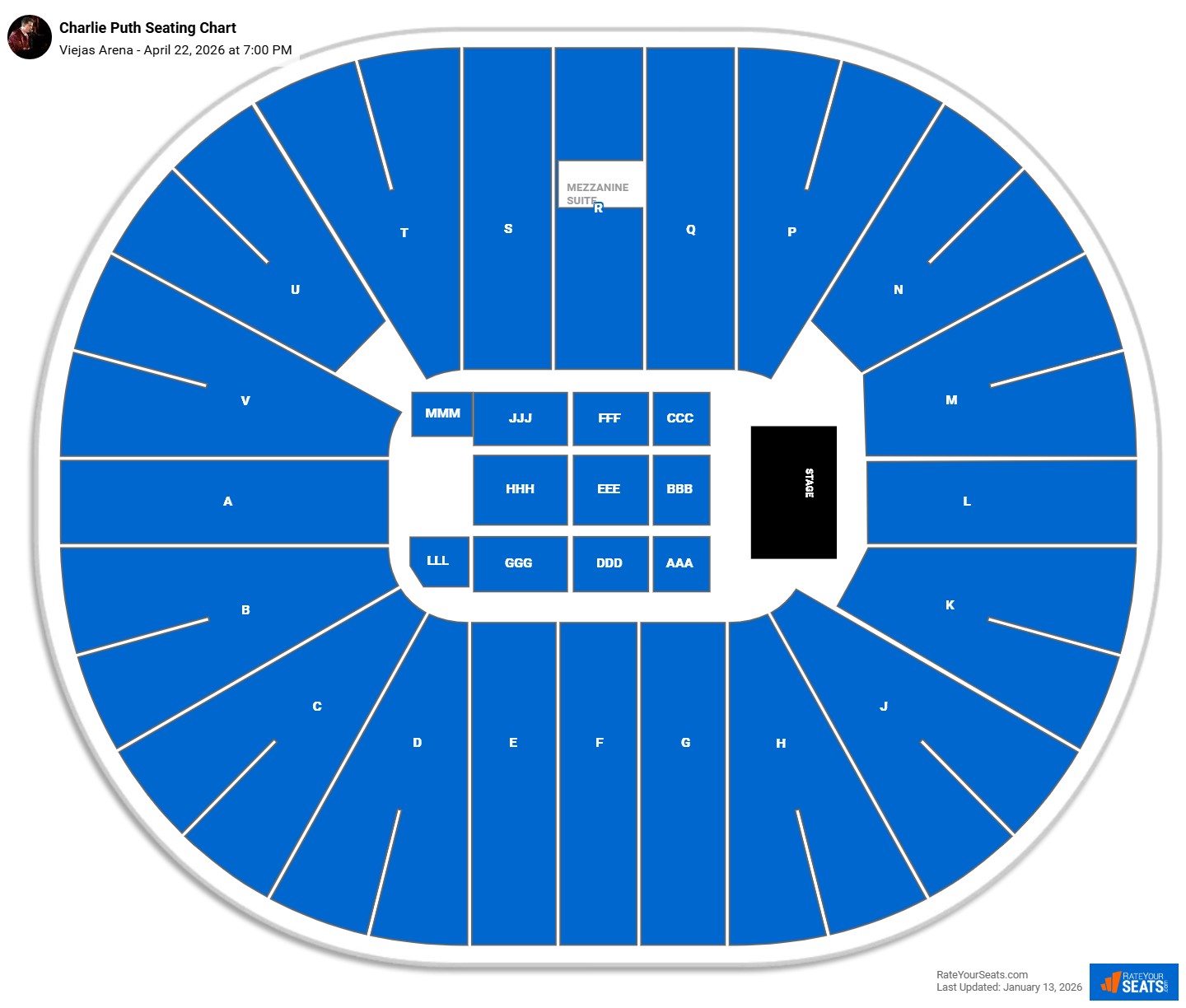 Charlie Puth seating chart Viejas Arena