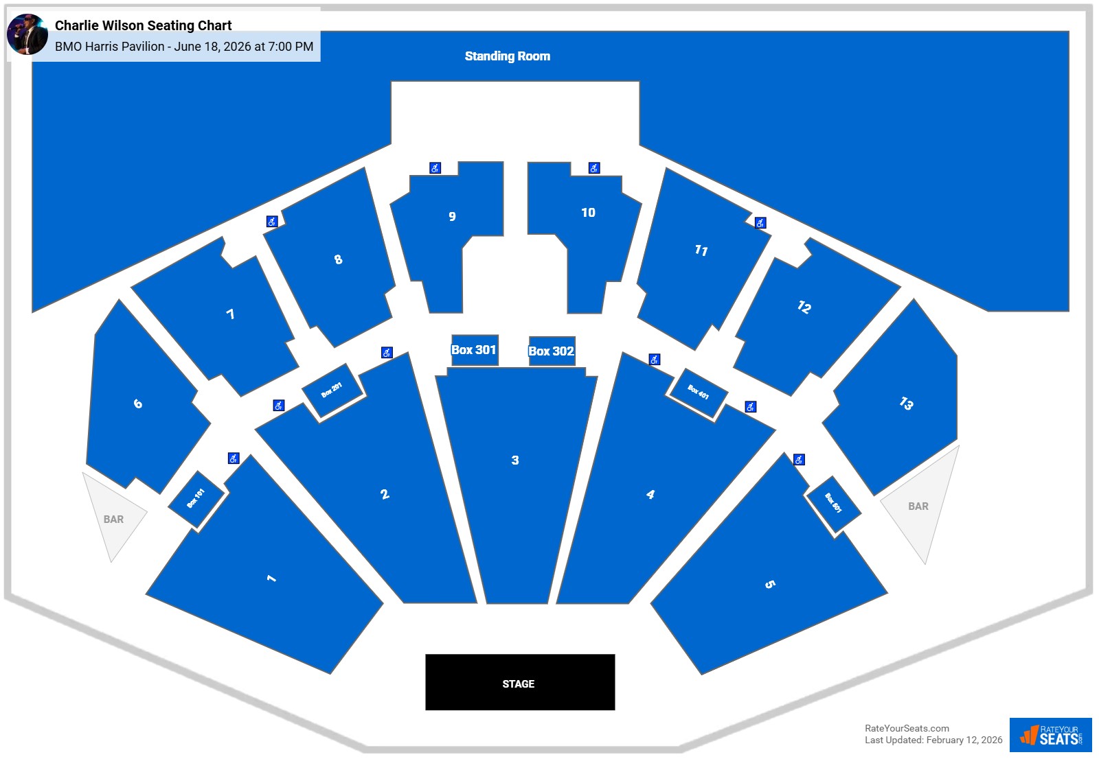 Charlie Wilson seating chart BMO Harris Pavilion