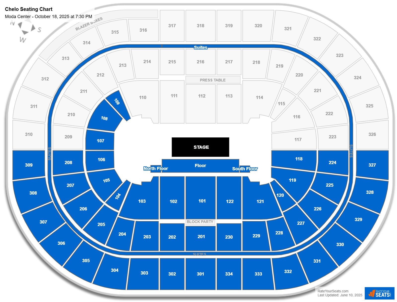 Chelo seating chart Moda Center