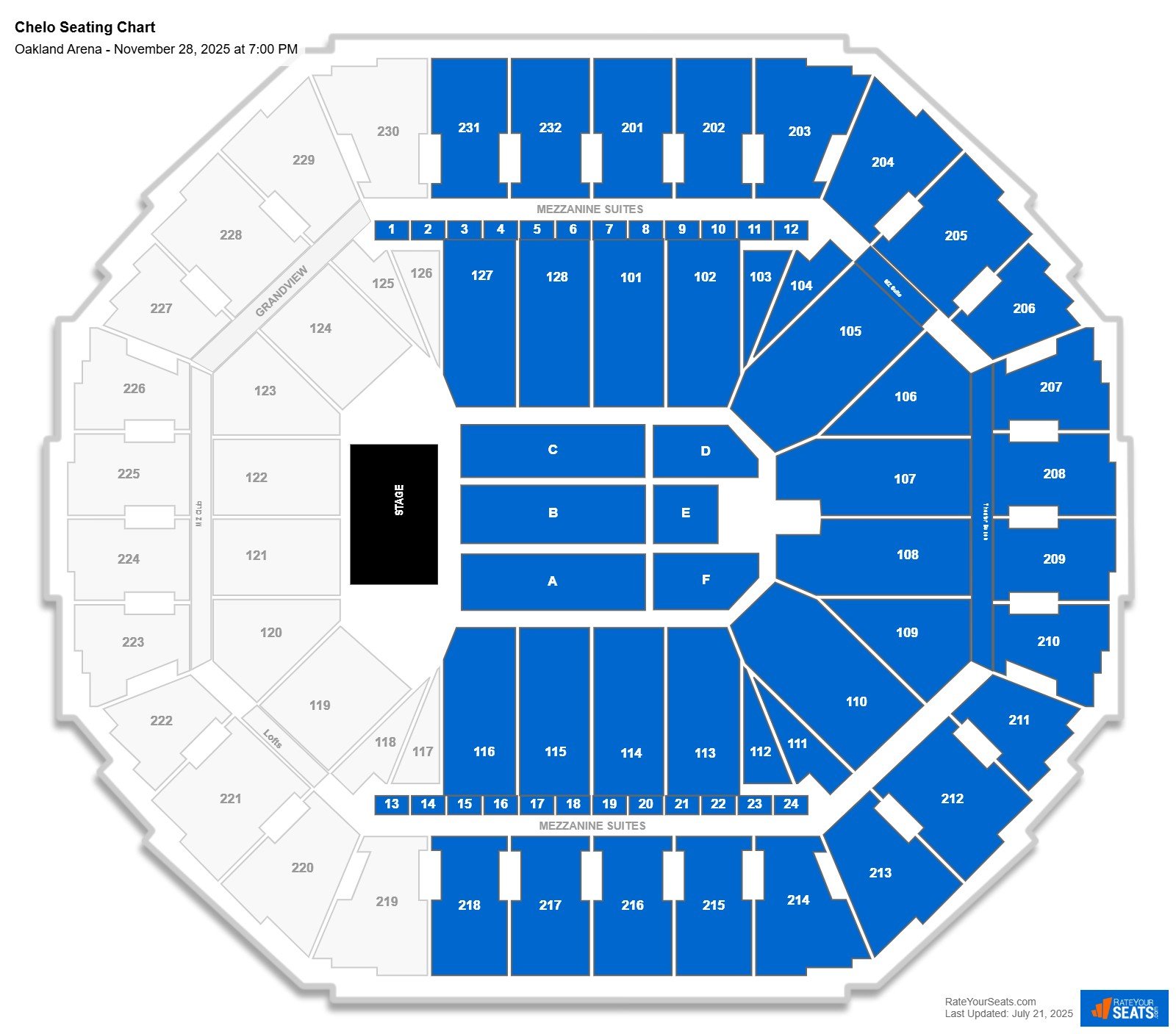 Chelo seating chart Oakland Arena