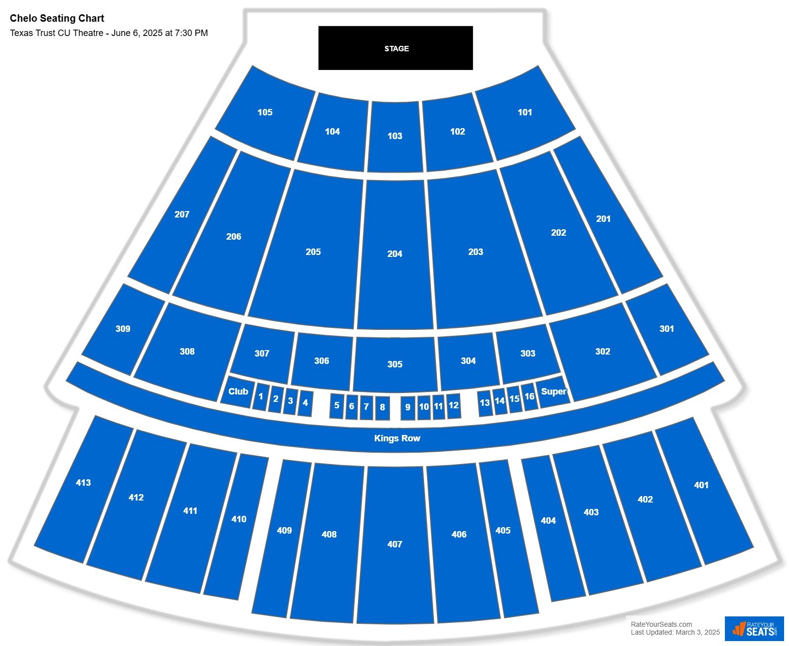 Chelo seating chart Texas Trust CU Theatre