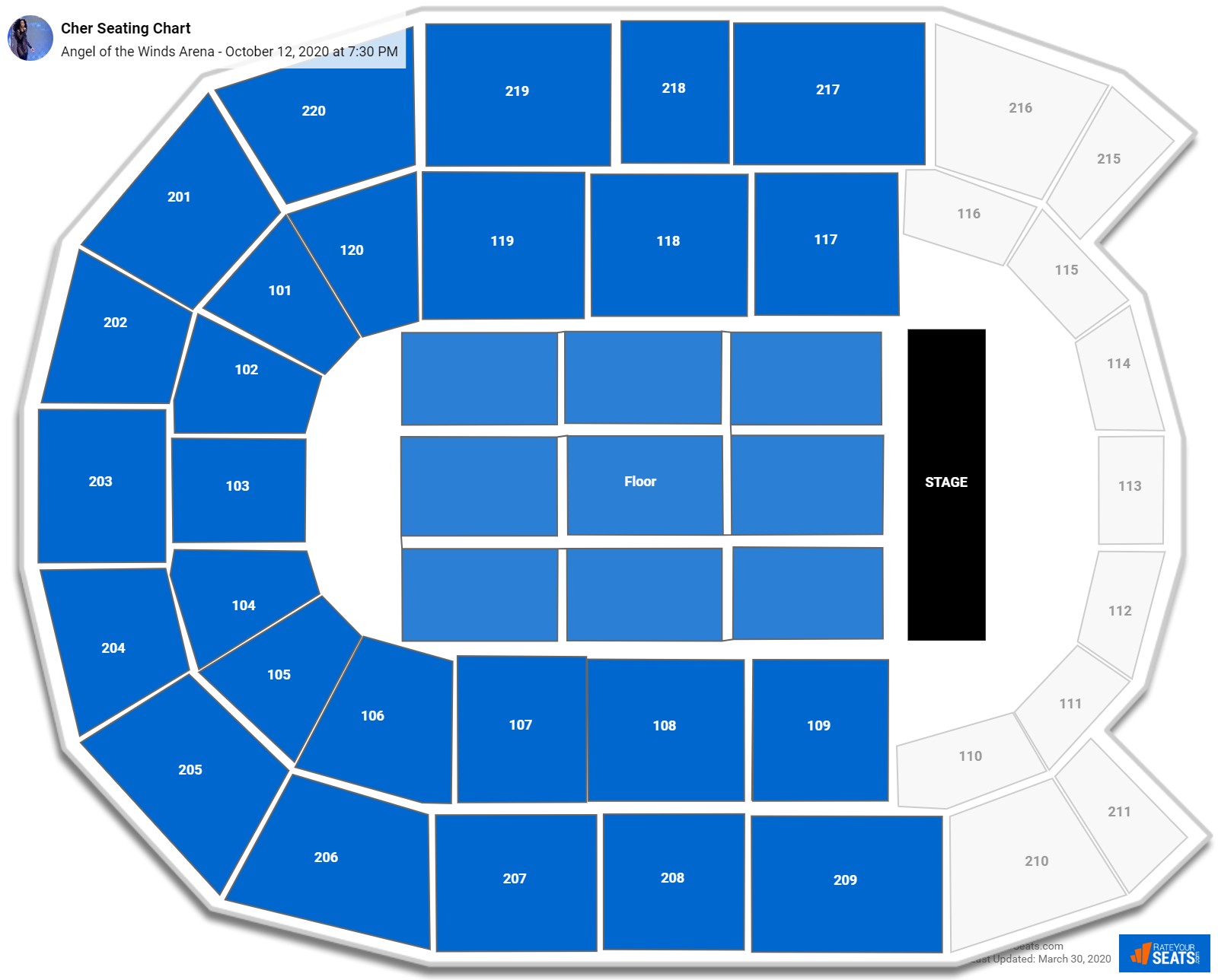 Cher seating chart Angel of the Winds Arena