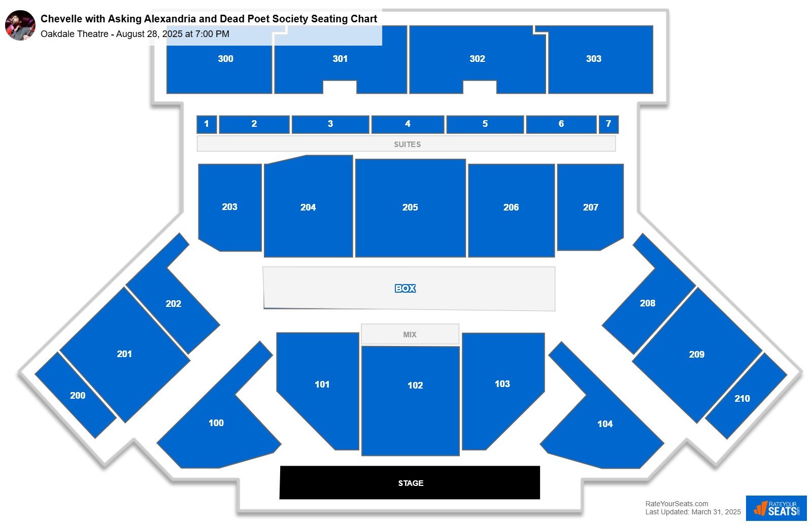 Chevelle with Asking Alexandria and Dead Poet Society seating chart Oakdale Theatre