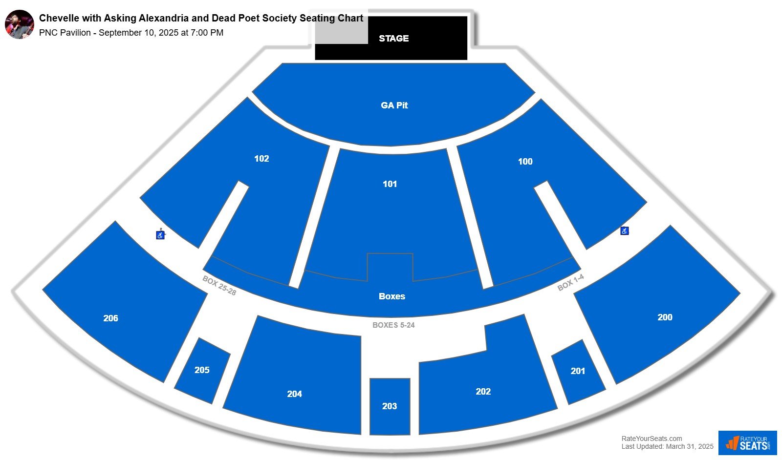 Chevelle with Asking Alexandria and Dead Poet Society seating chart PNC Pavilion