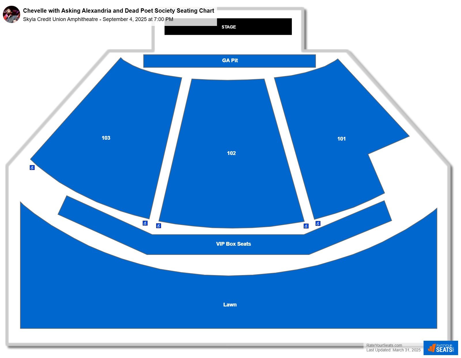 Chevelle with Asking Alexandria and Dead Poet Society seating chart Skyla Credit Union Amphitheatre