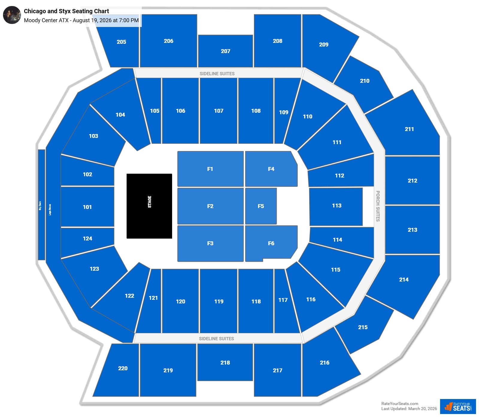 Chicago and Styx seating chart Moody Center ATX