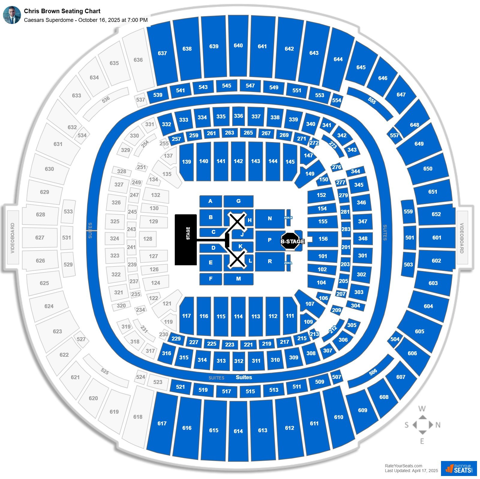 Chris Brown seating chart Caesars Superdome