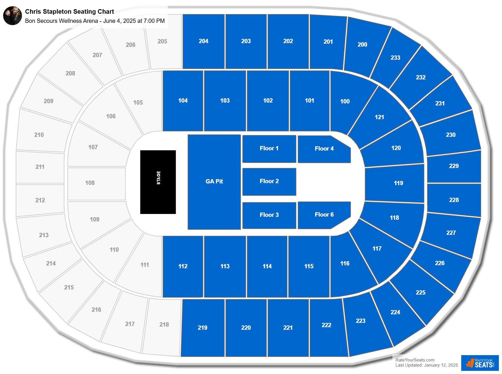 Chris Stapleton seating chart Bon Secours Wellness Arena