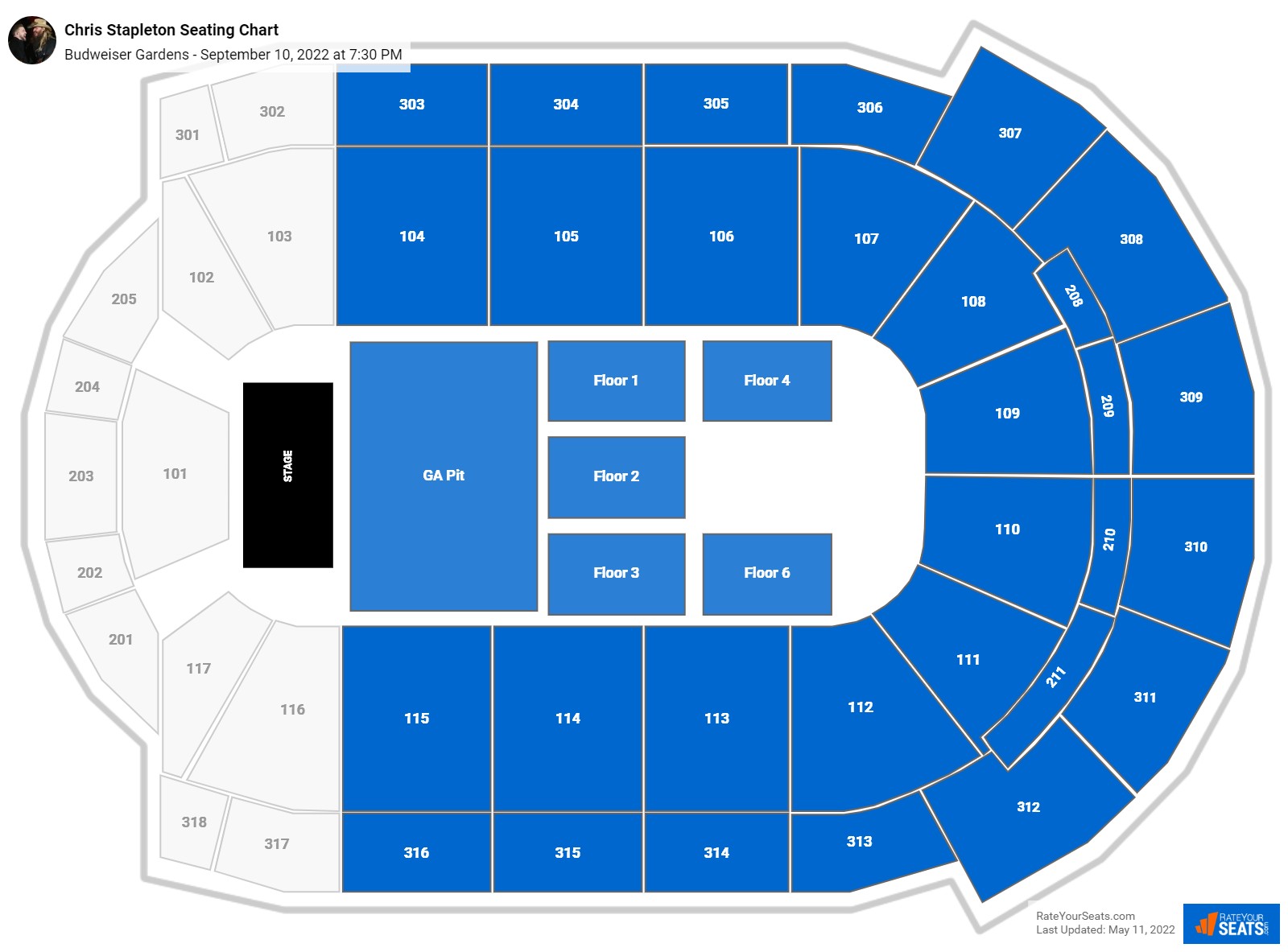 Chris Stapleton seating chart Budweiser Gardens