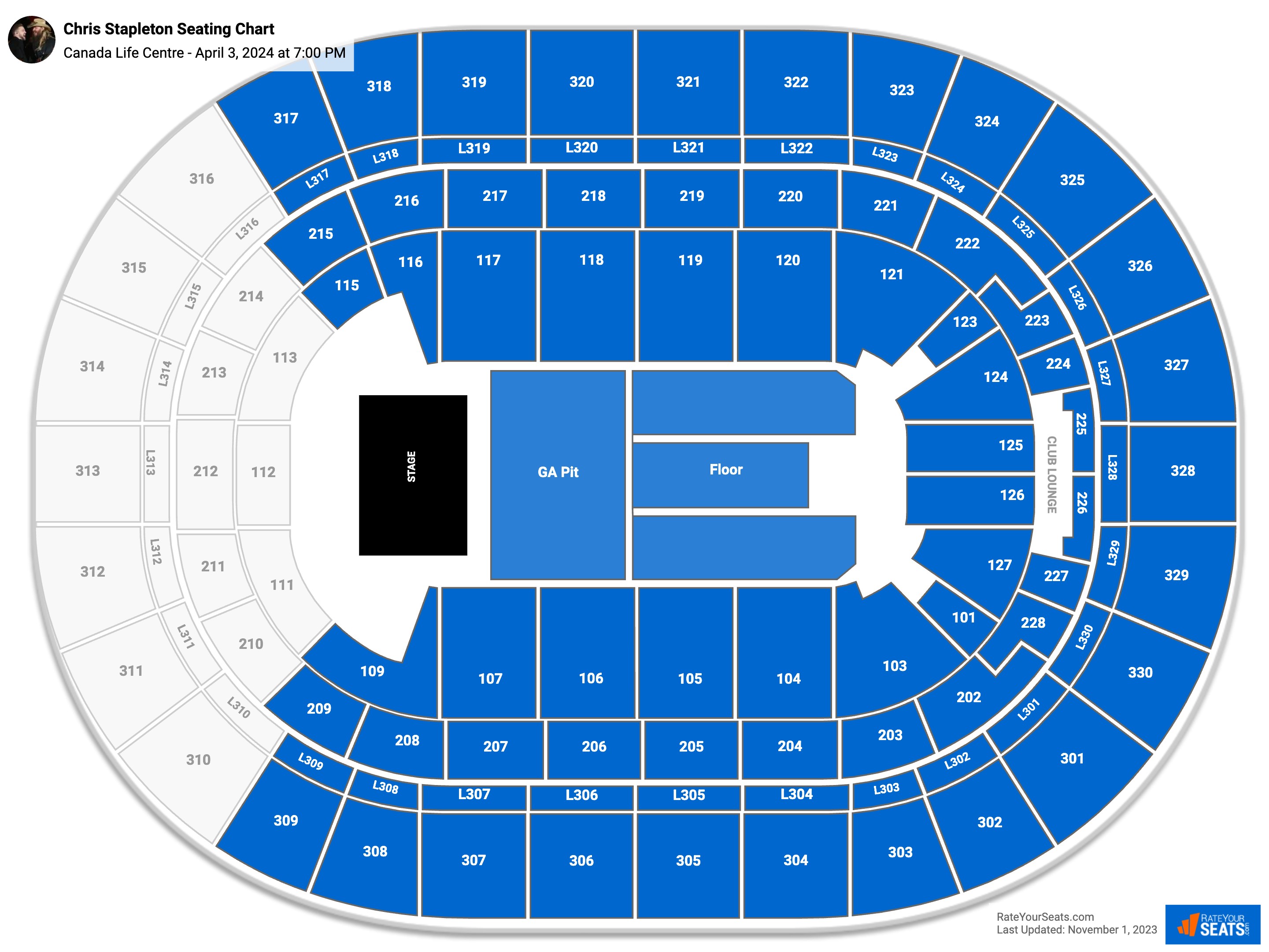 Chris Stapleton seating chart Canada Life Centre