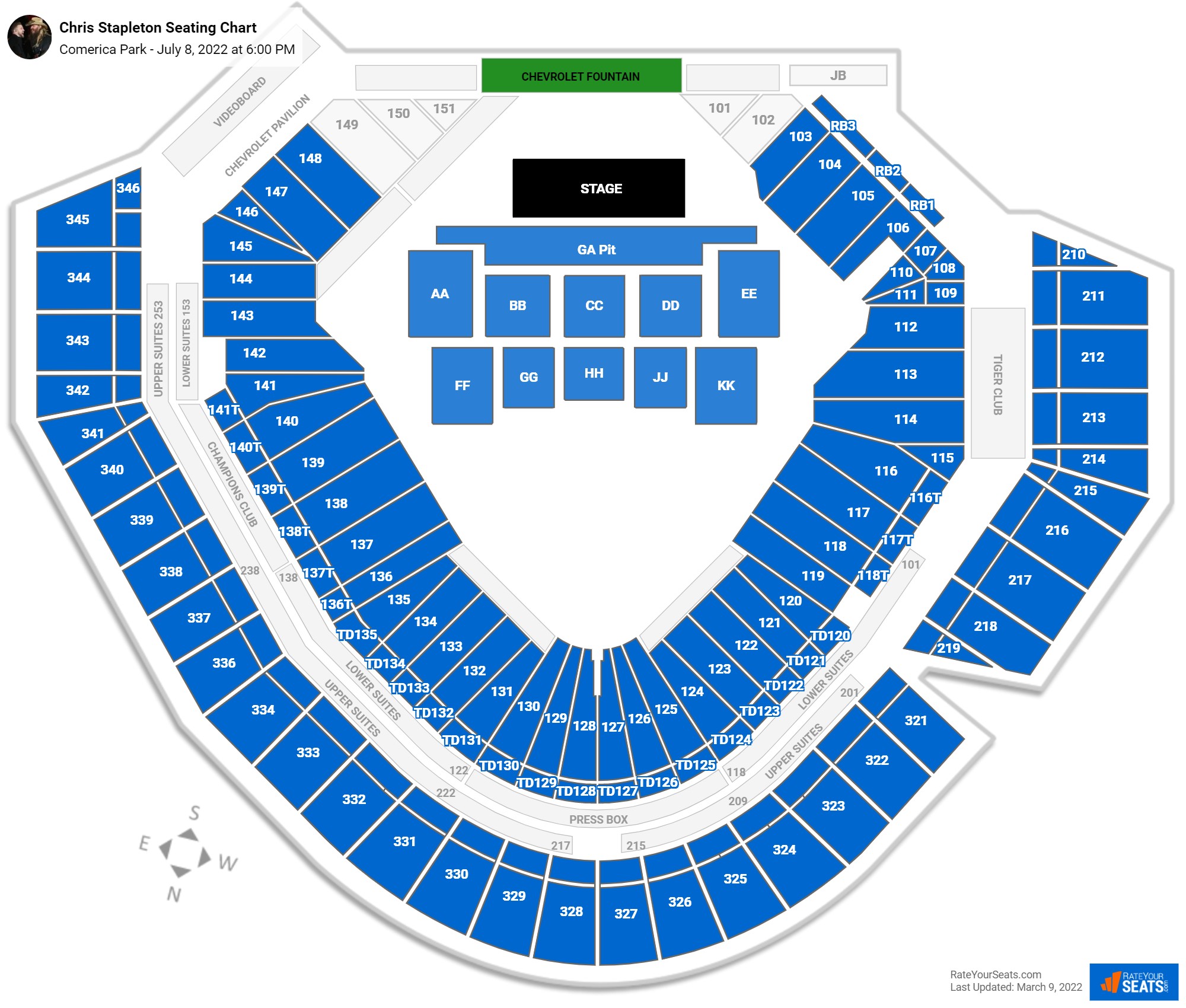Comerica Park Seating Map Comerica Park Concert Seating Chart - Rateyourseats.com