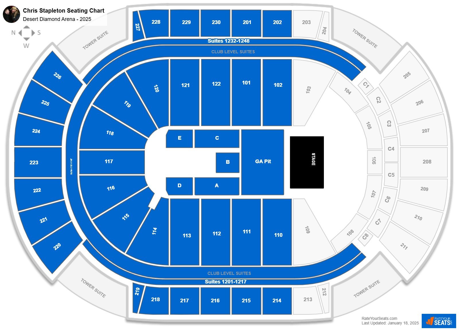 Chris Stapleton seating chart Desert Diamond Arena