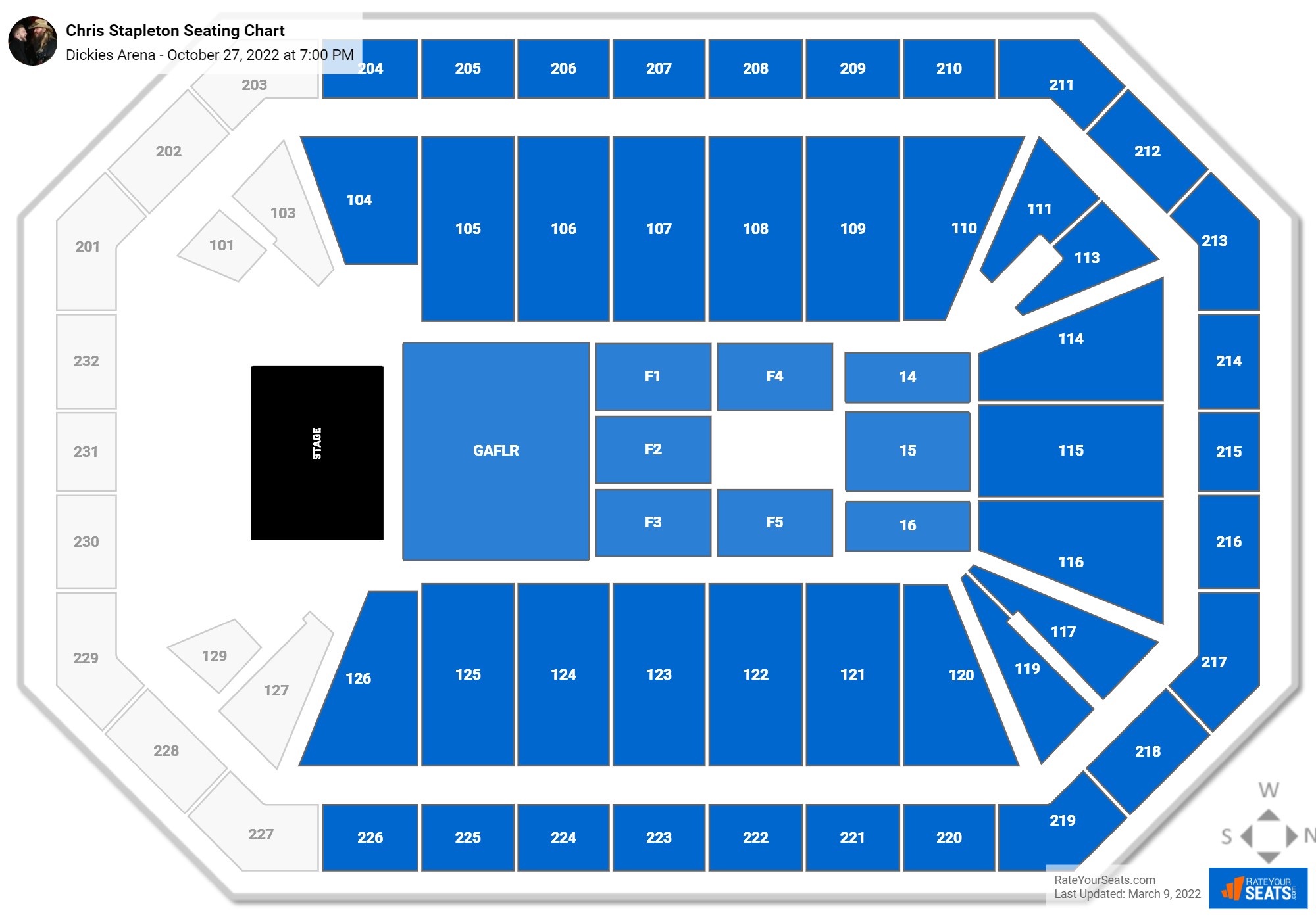 Chris Stapleton seating chart Dickies Arena