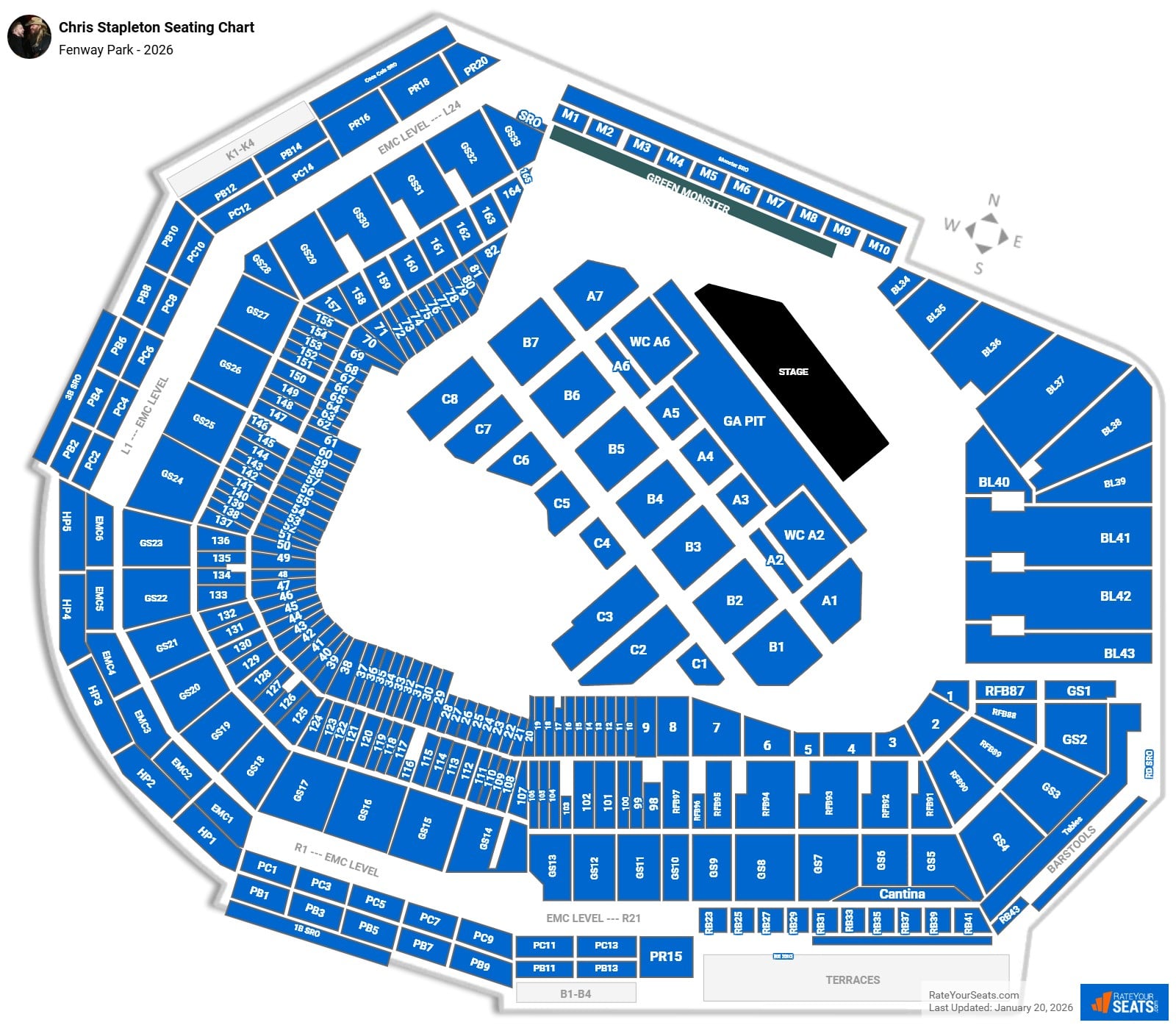Chris Stapleton seating chart Fenway Park