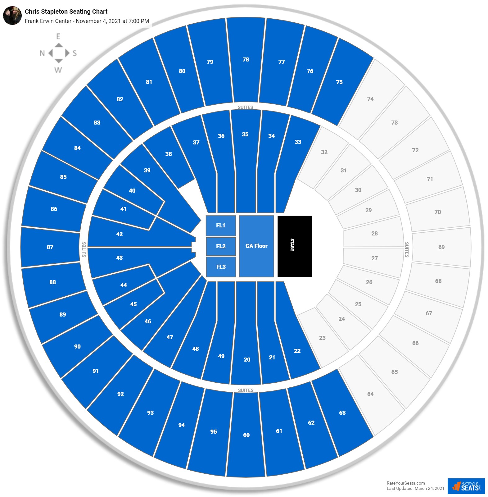 Frank Erwin Center Seating Charts for Concerts