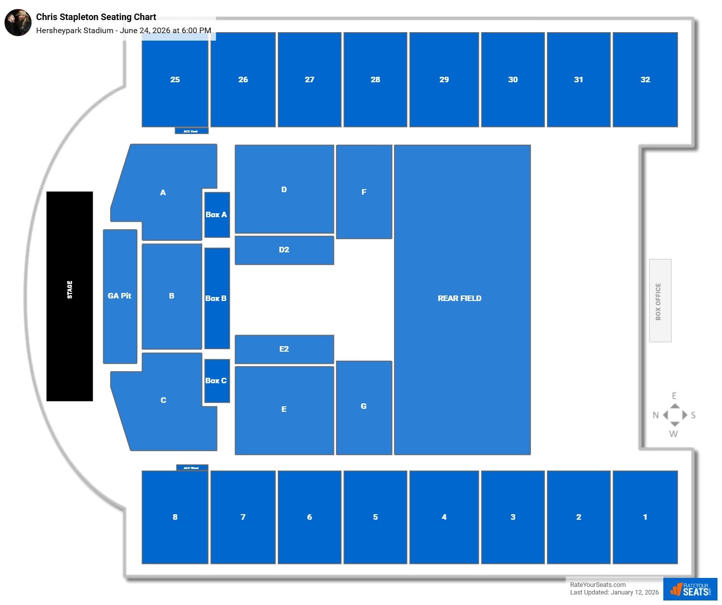 Chris Stapleton seating chart Hersheypark Stadium