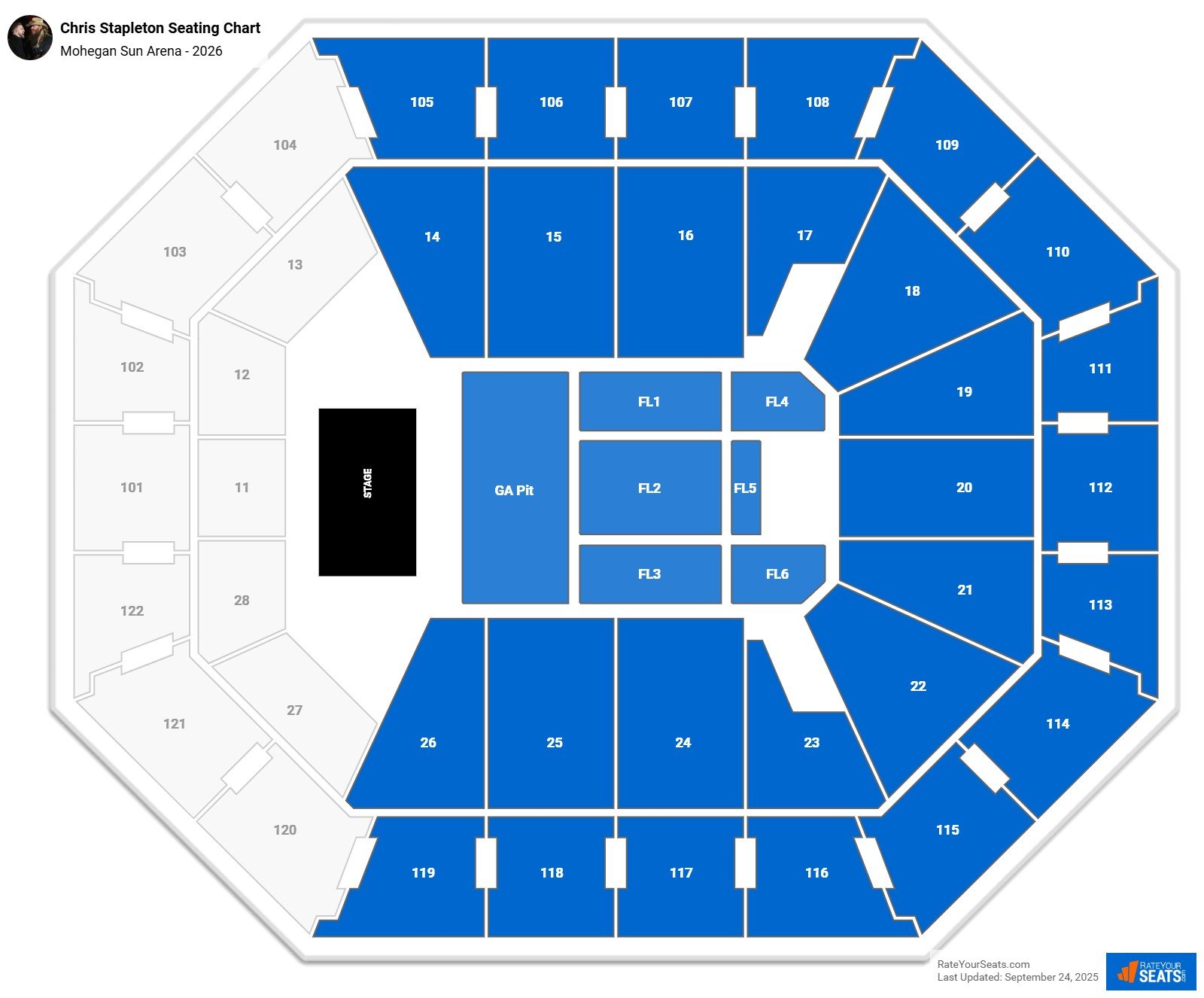 Chris Stapleton seating chart Mohegan Sun Arena