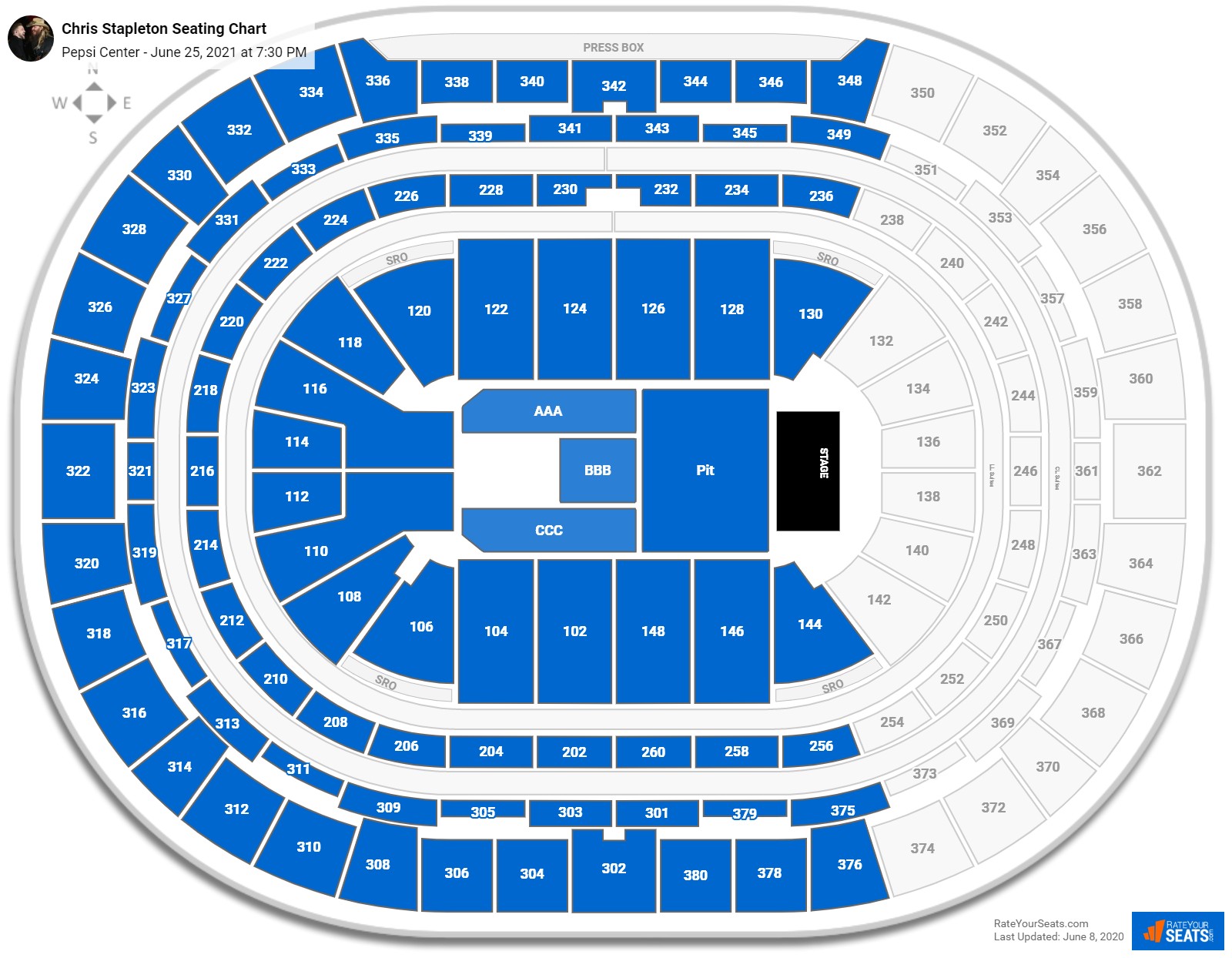 Chris Stapleton seating chart Pepsi Center