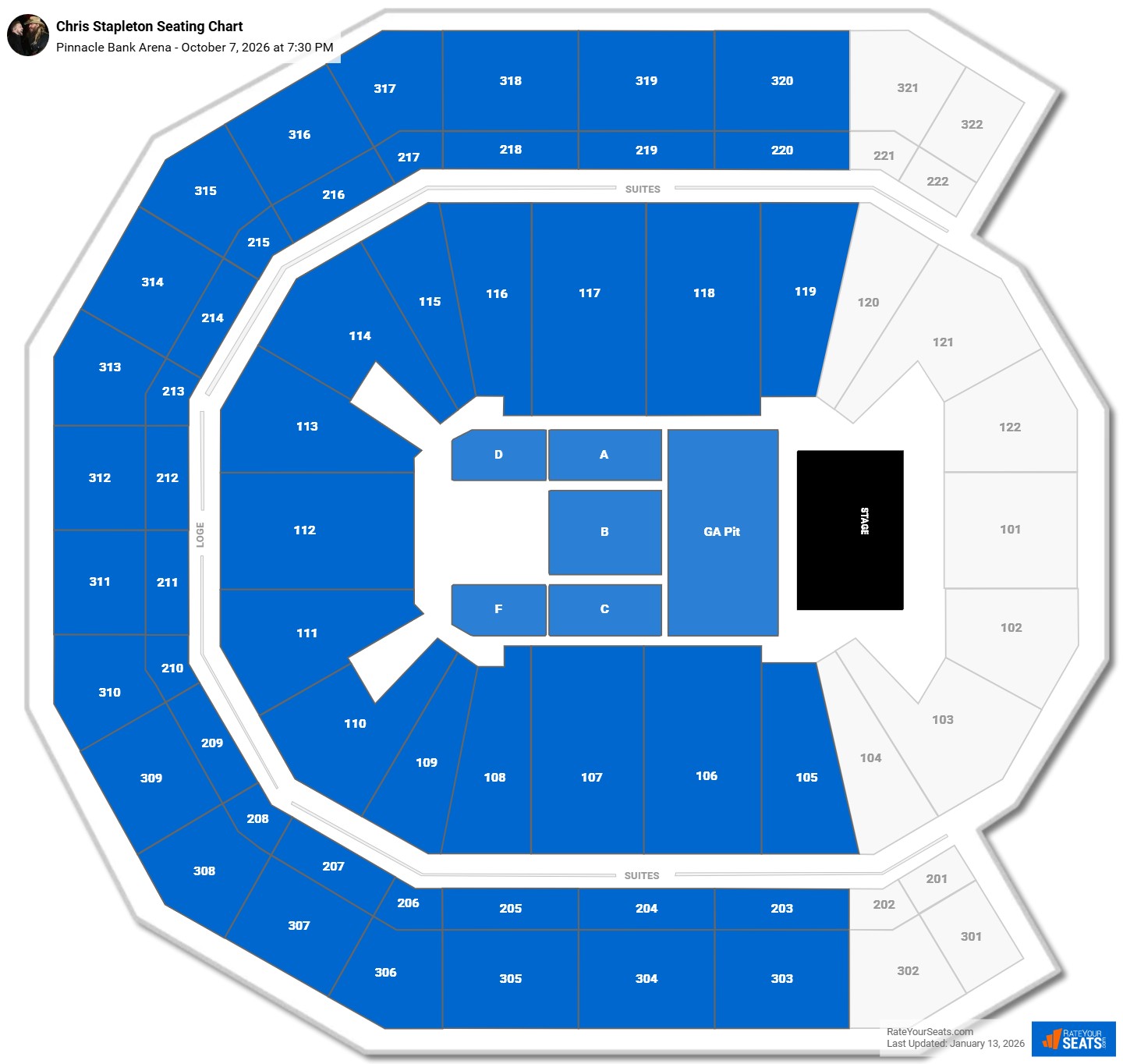 Chris Stapleton seating chart Pinnacle Bank Arena