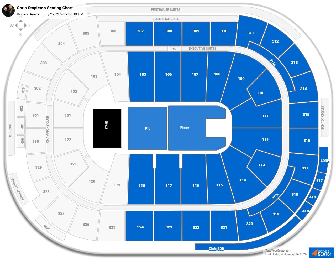 Chris Stapleton seating chart Rogers Arena