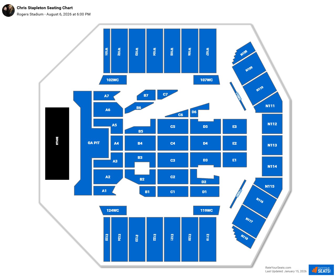 Chris Stapleton seating chart Rogers Stadium